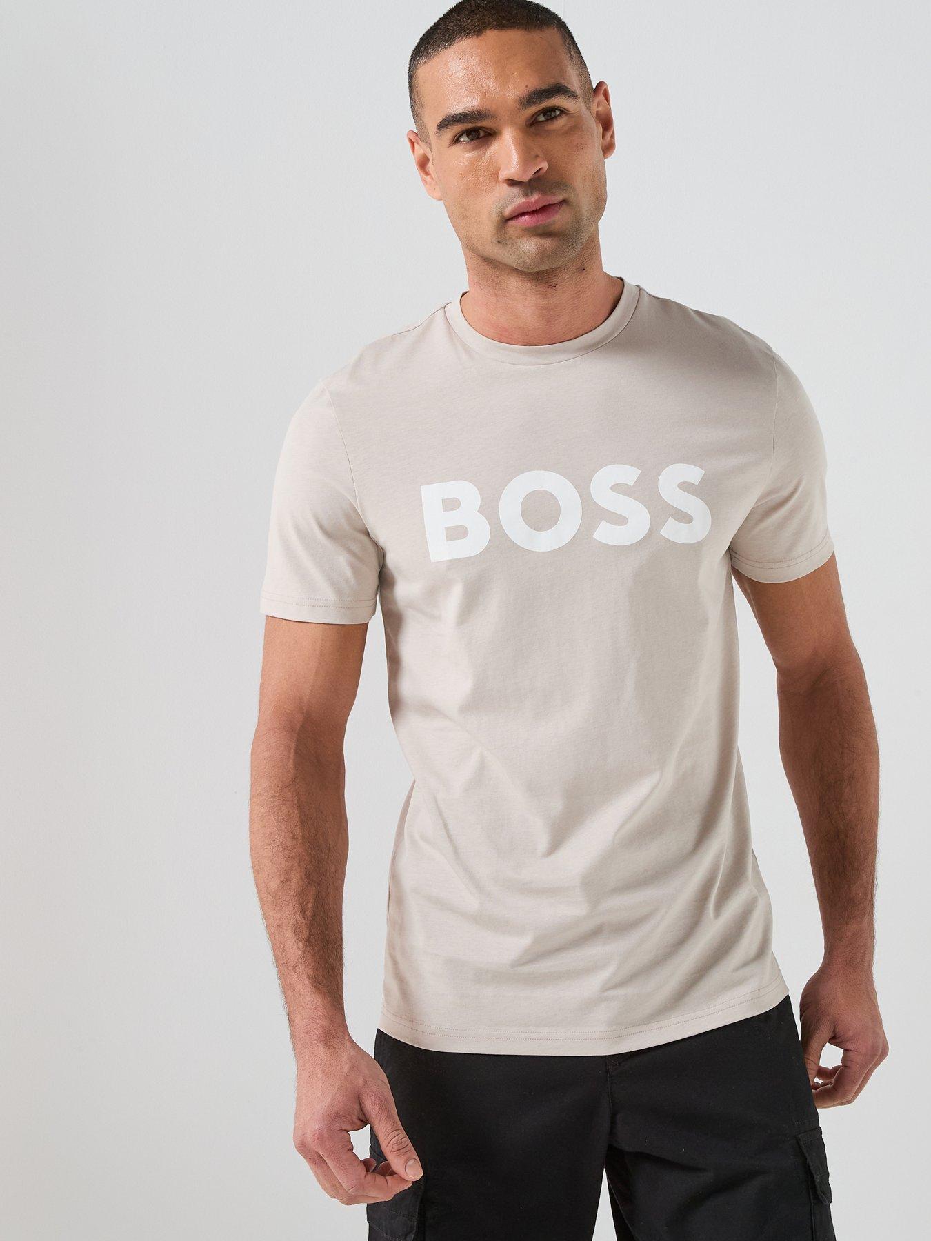 front image of boss-thinking-1-regular-fit-large-logo-t-shirt-grey