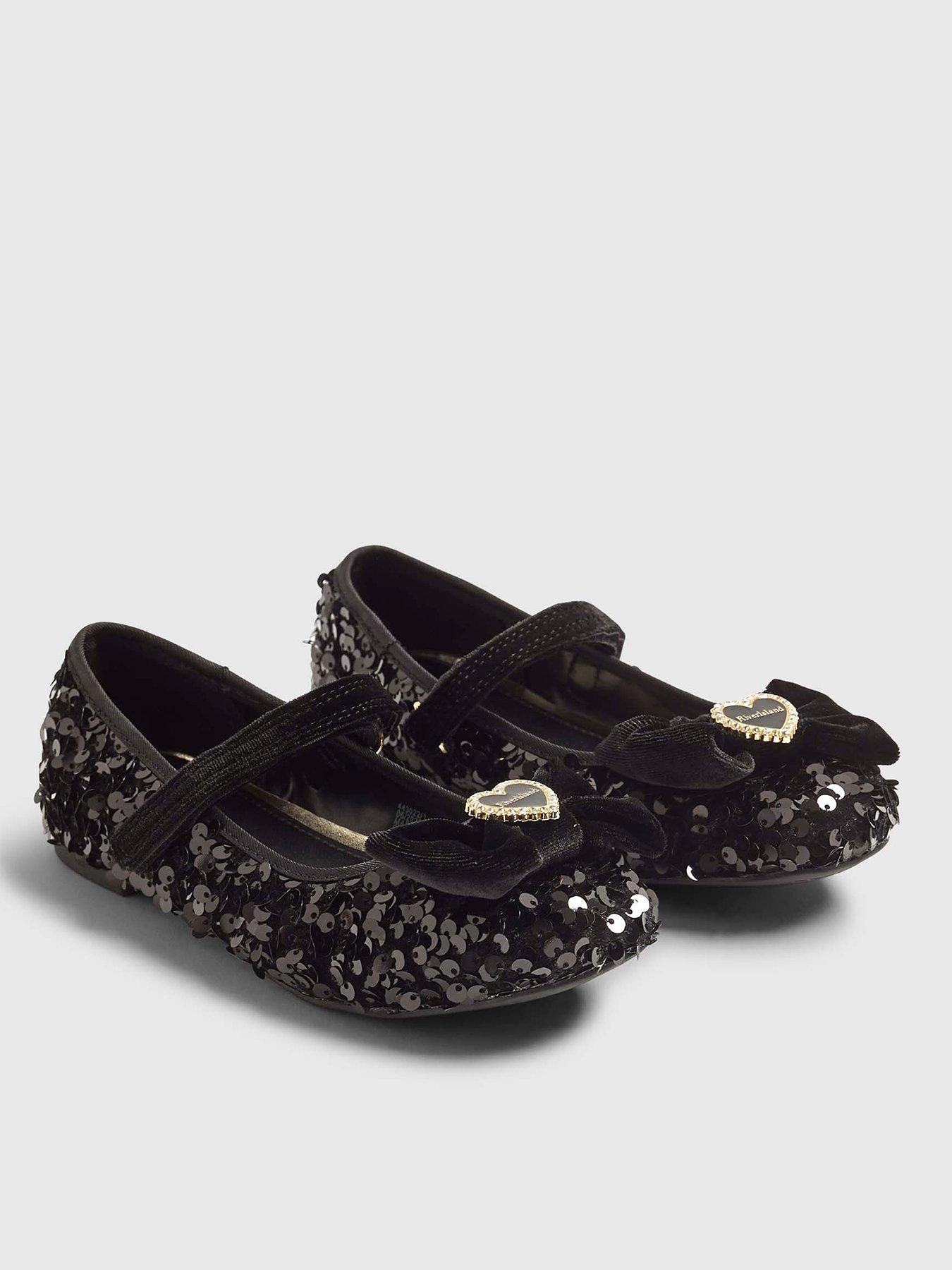 stillFront image of river-island-older-girls-bow-sequin-ballet-pumps-black
