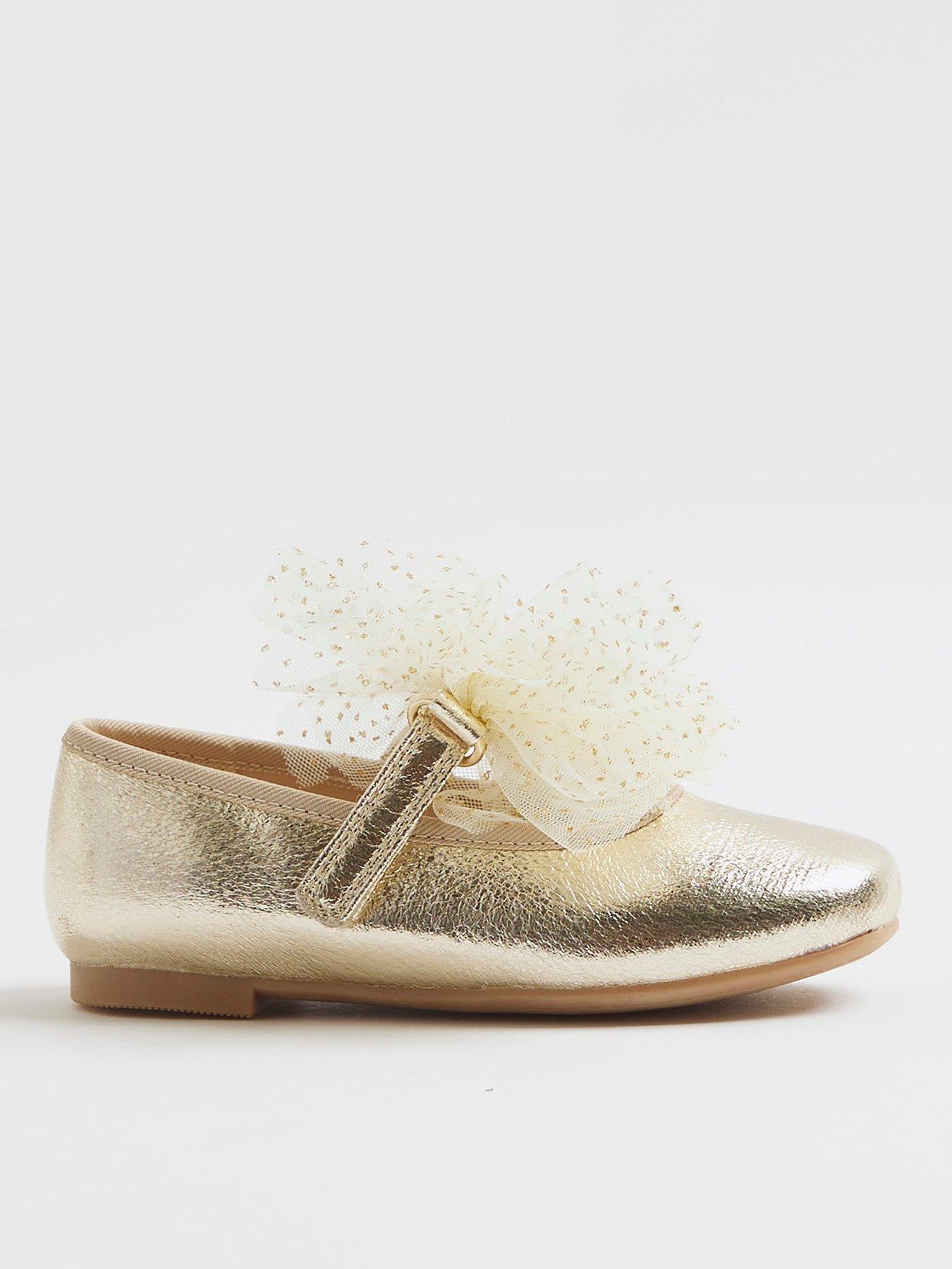 front image of river-island-mini-girls-organza-bow-shoes-gold