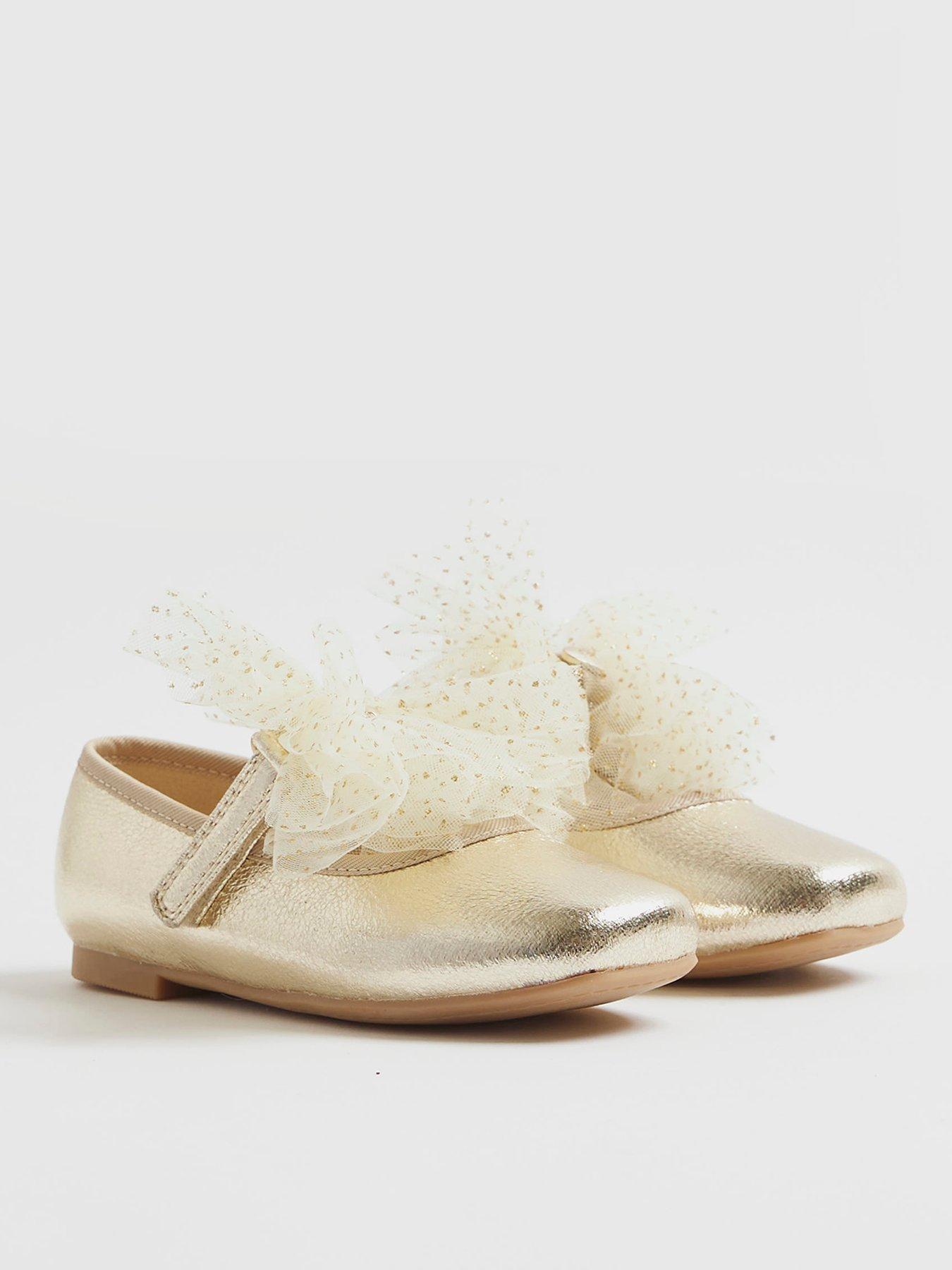 stillFront image of river-island-mini-girls-organza-bow-shoes-gold