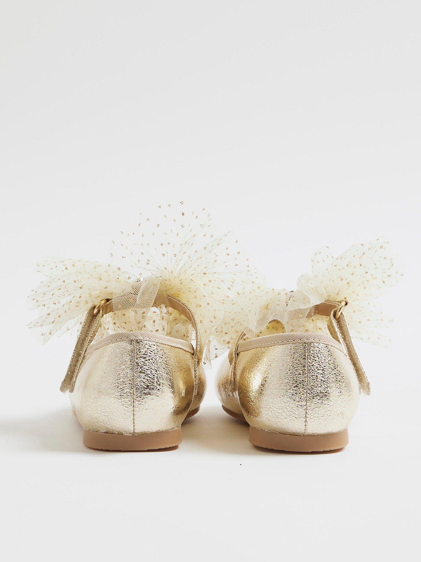  image of river-island-mini-girls-organza-bow-shoes-gold