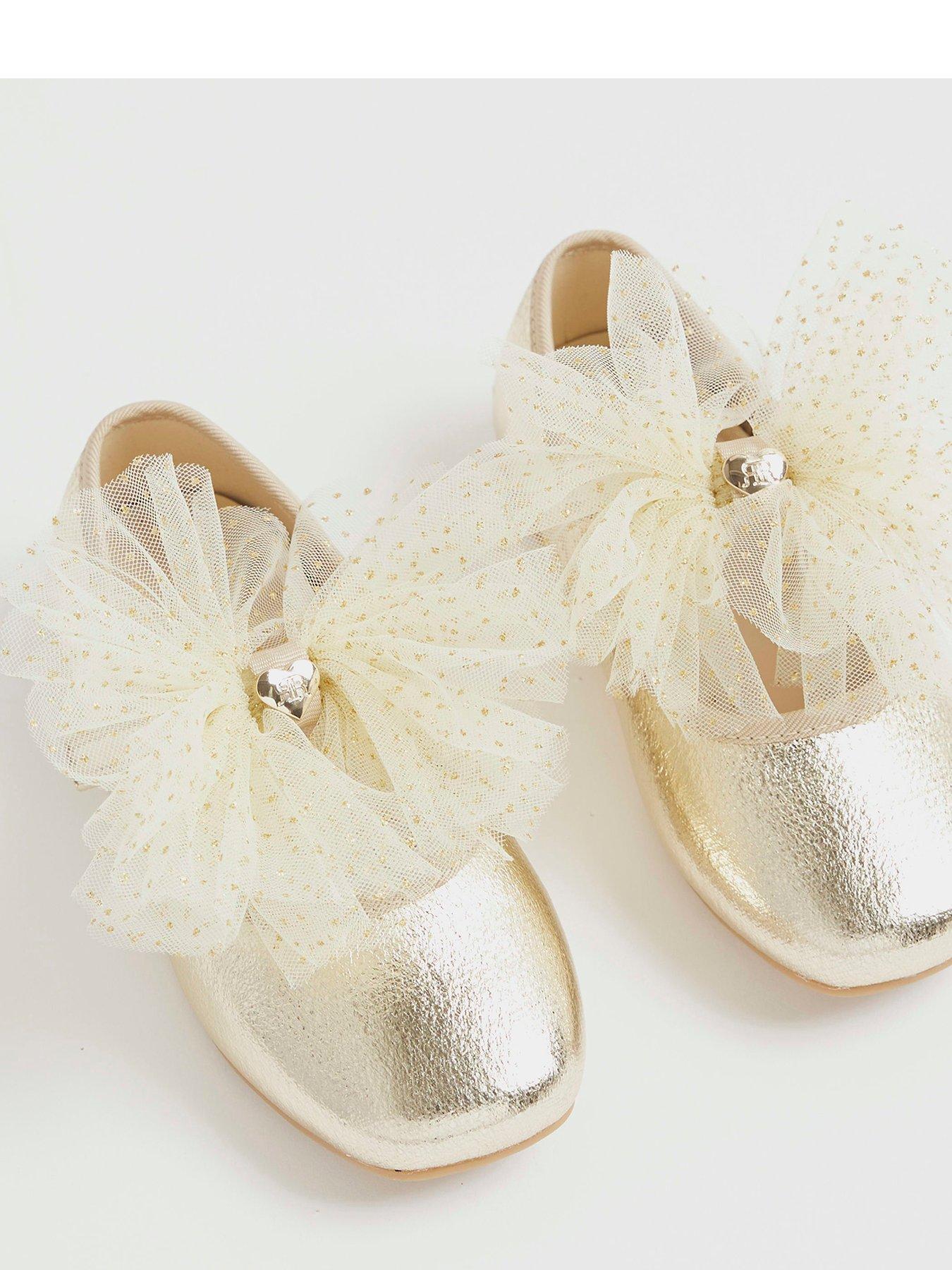  image of river-island-mini-girls-organza-bow-shoes-gold