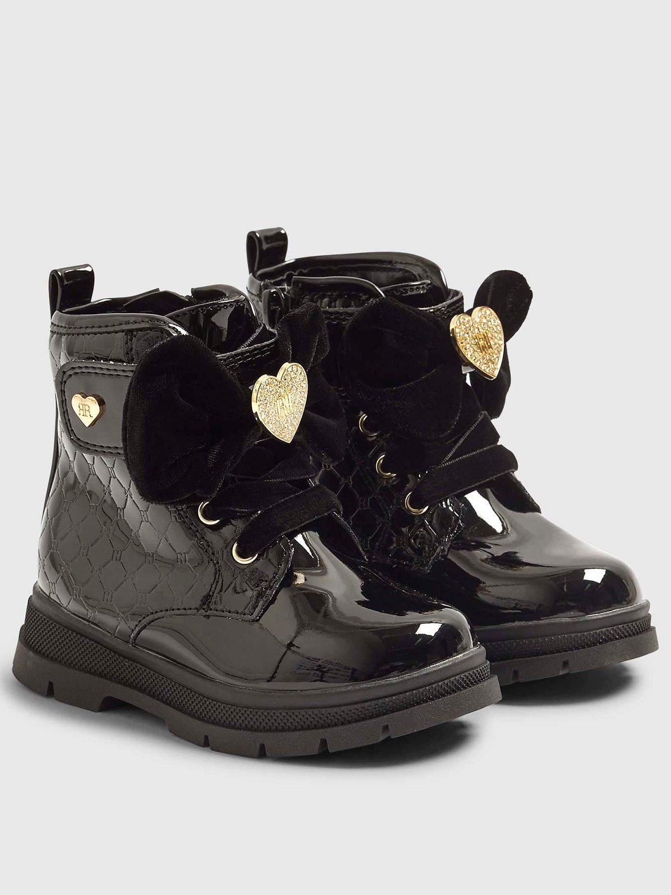  image of river-island-mini-girls-patent-monogram-heart-boots-black