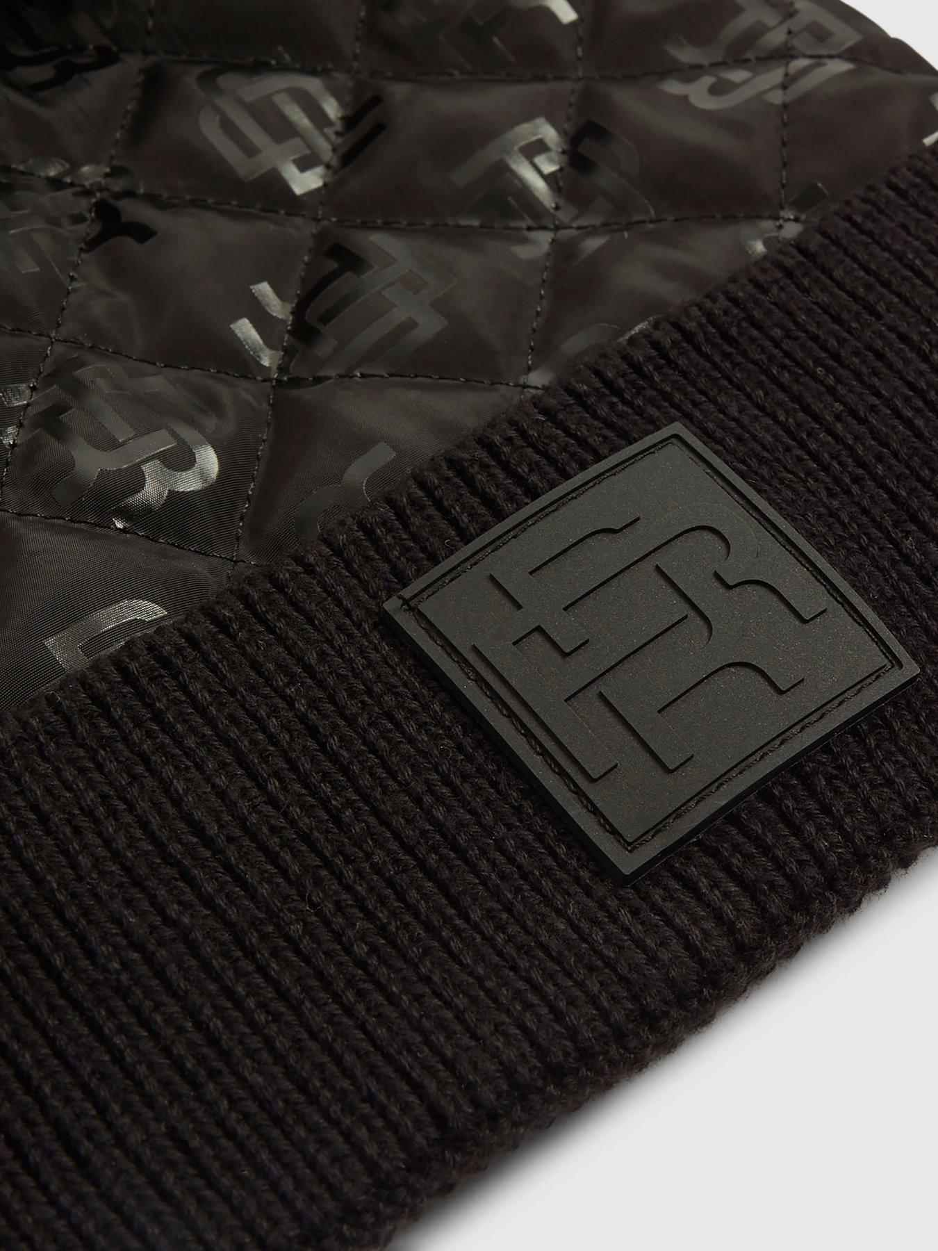 image of river-island-older-boys-monogram-beanie-hat-black