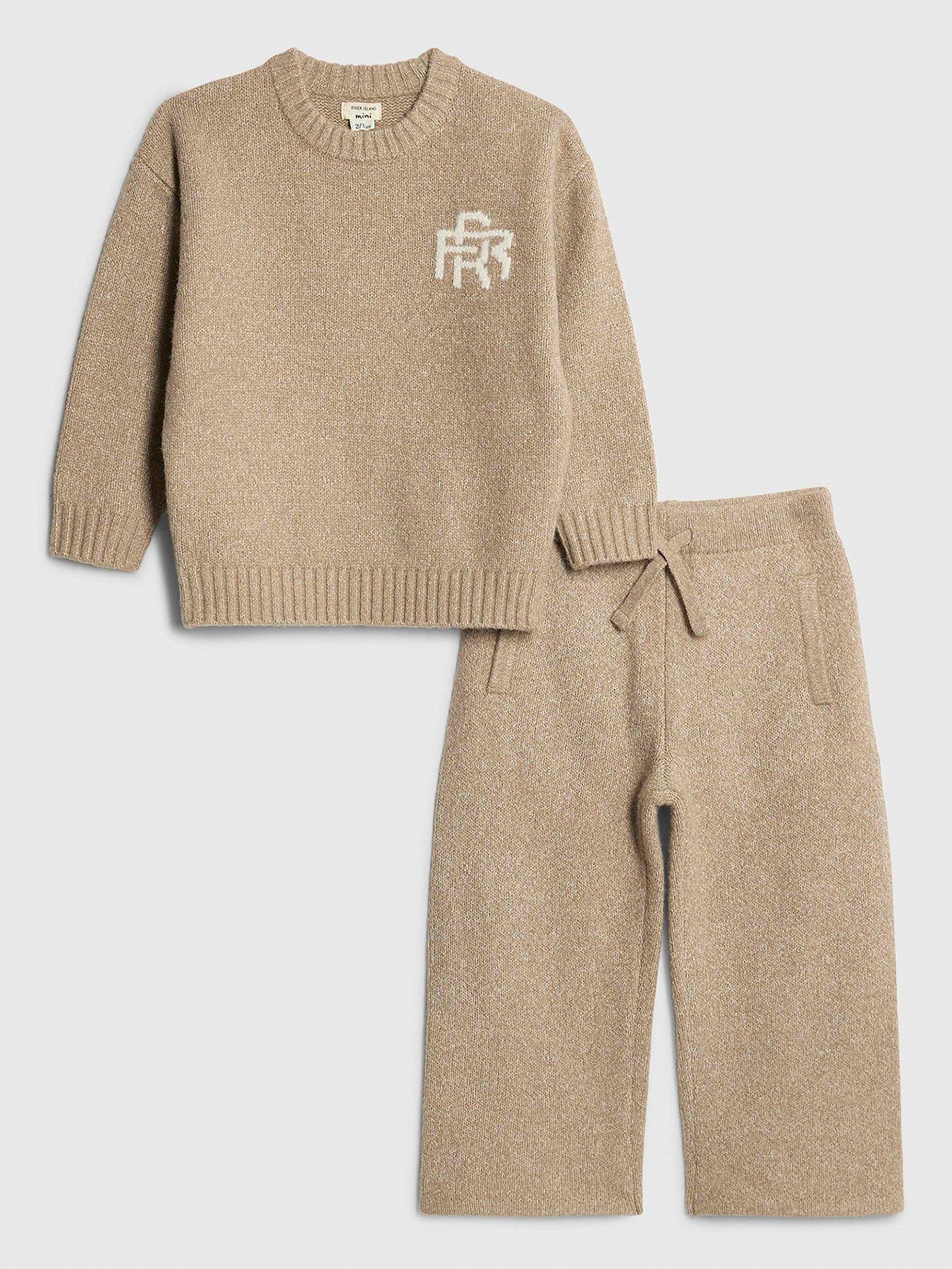  image of river-island-mini-boys-rr-knit-jumper-set-beige