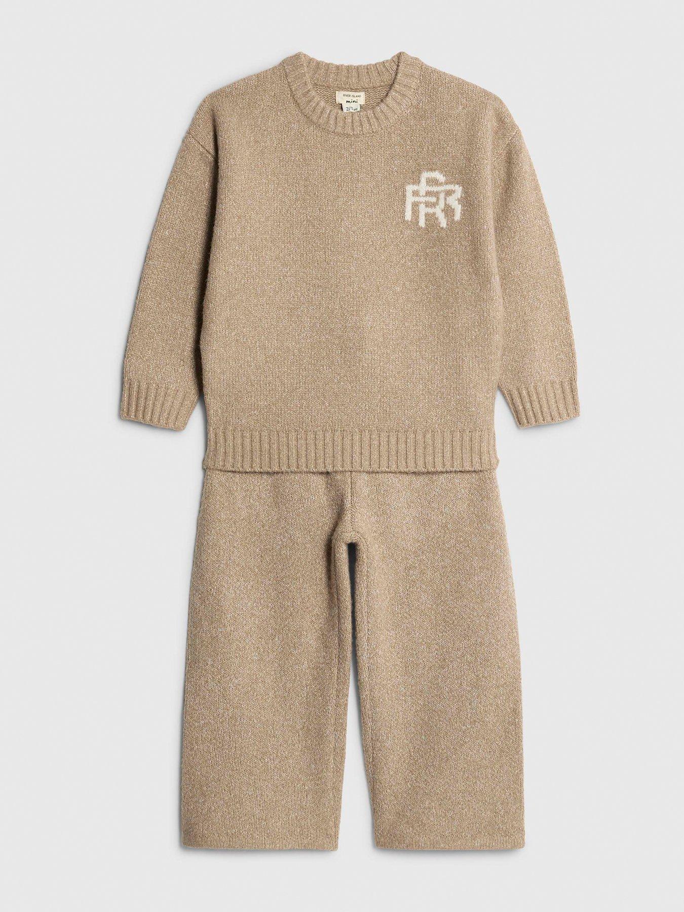  image of river-island-mini-boys-rr-knit-jumper-set-beige