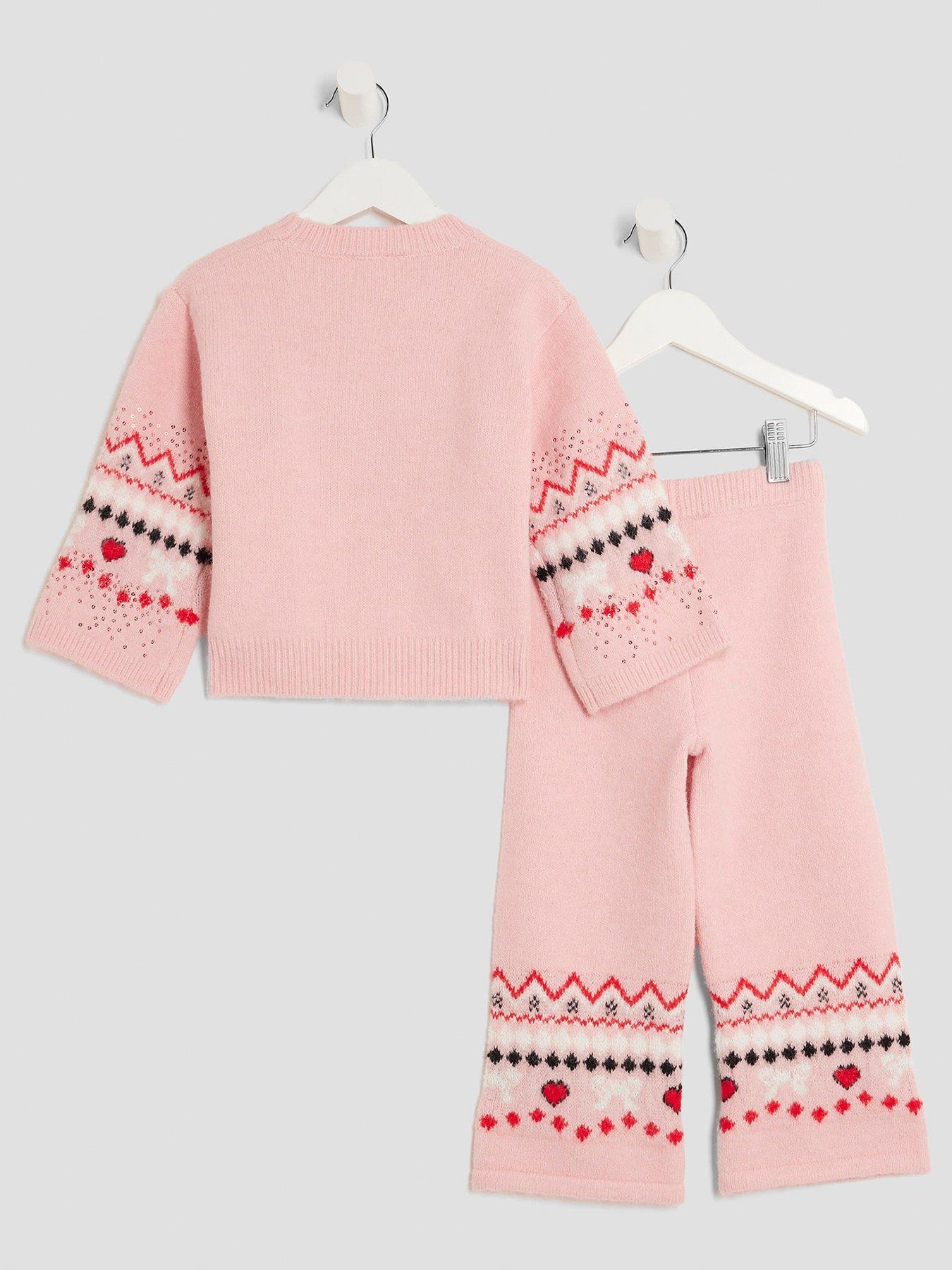 back image of river-island-mini-girls-fairisle-bow-jumper-set-light-pink
