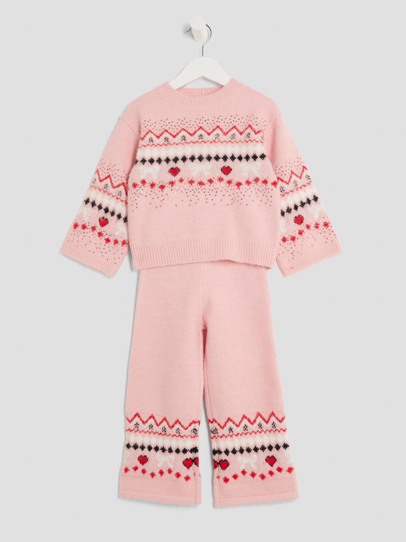  image of river-island-mini-girls-fairisle-bow-jumper-set-light-pink