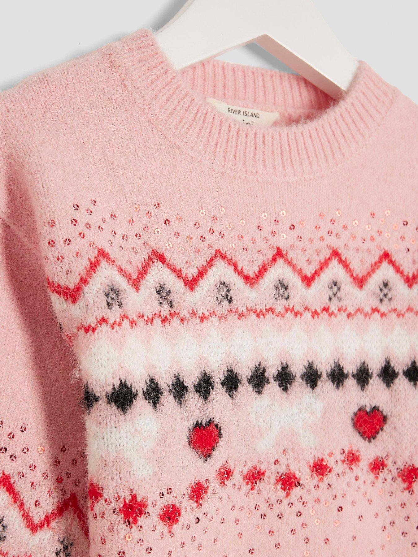  image of river-island-mini-girls-fairisle-bow-jumper-set-light-pink