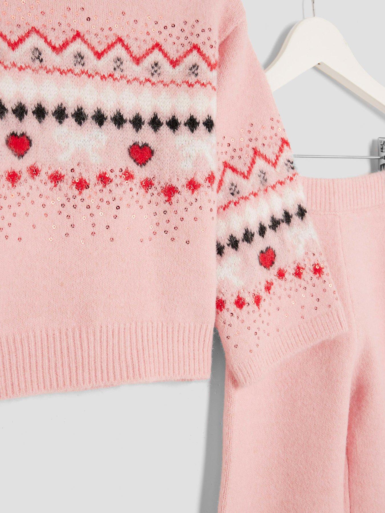  image of river-island-mini-girls-fairisle-bow-jumper-set-light-pink