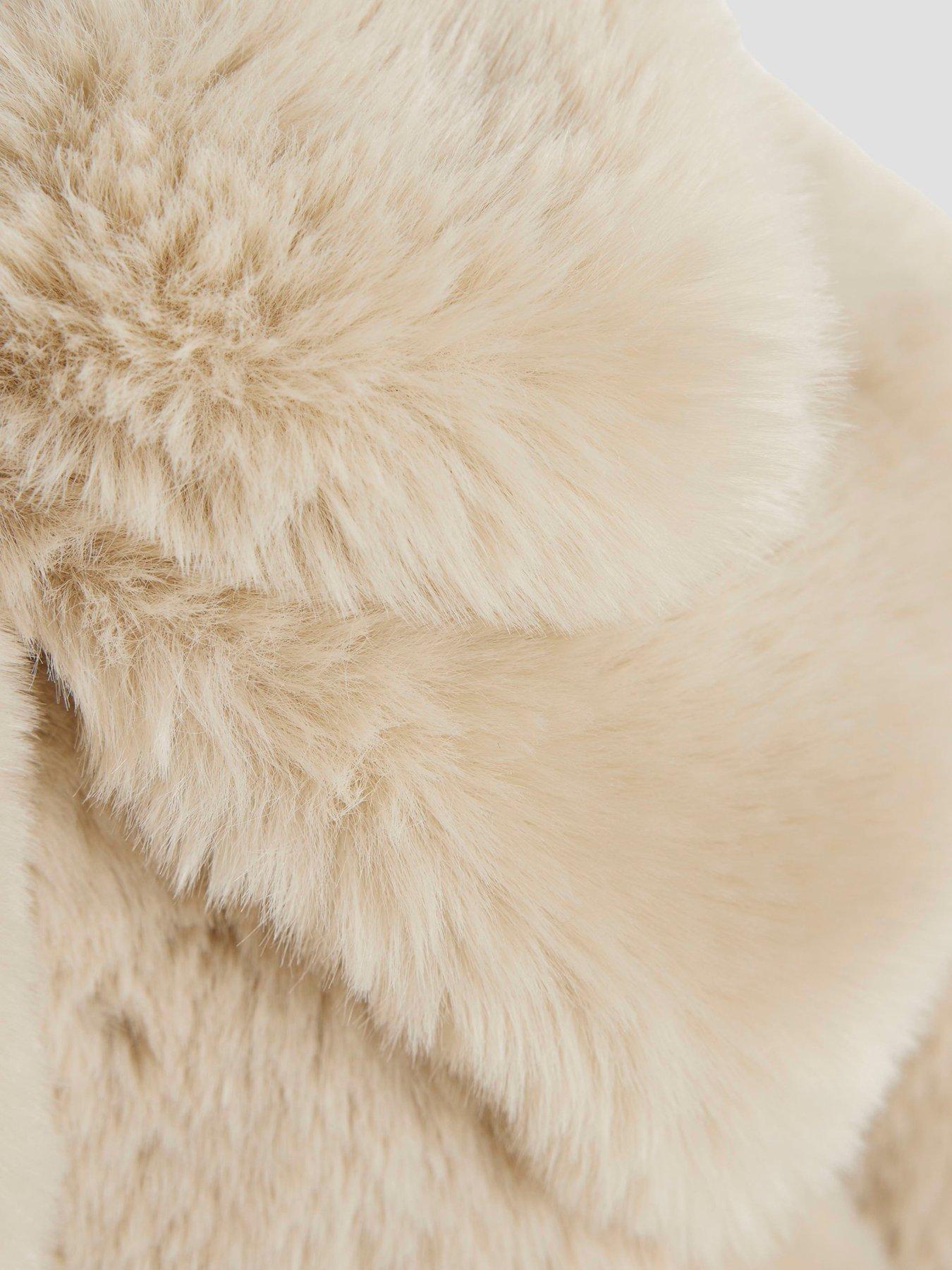 River Island Mini Girls Faux Fur Coat With Headband Cream