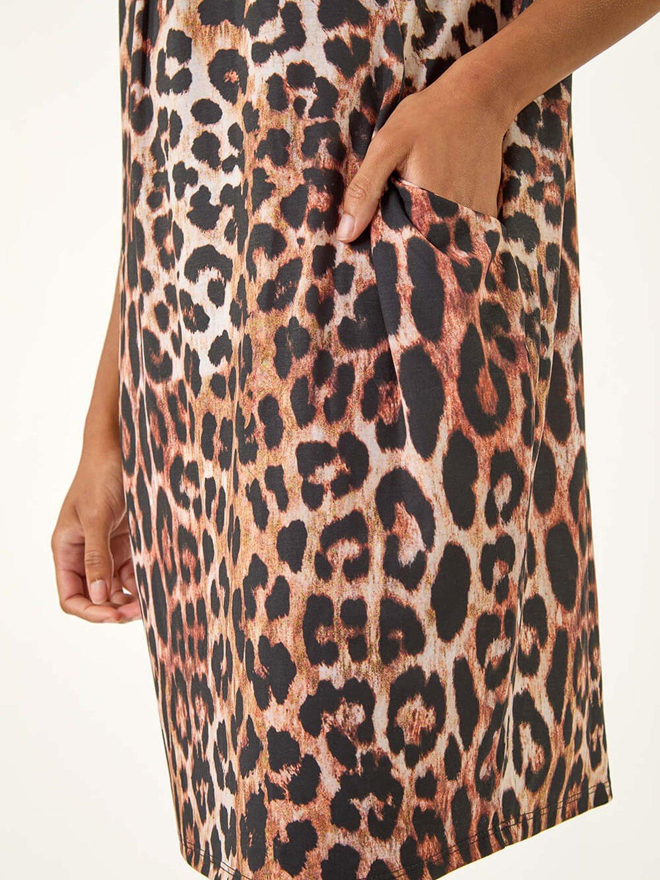  image of roman-animal-leopard-print-stretch-shift-dress-brown