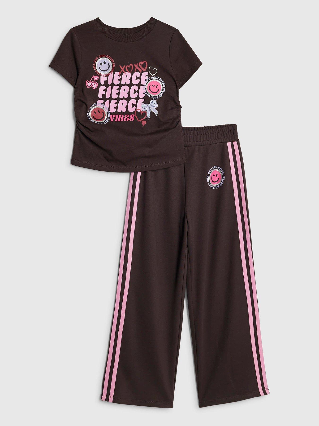  image of river-island-older-girls-fierce-smile-tracksuit-set-brown