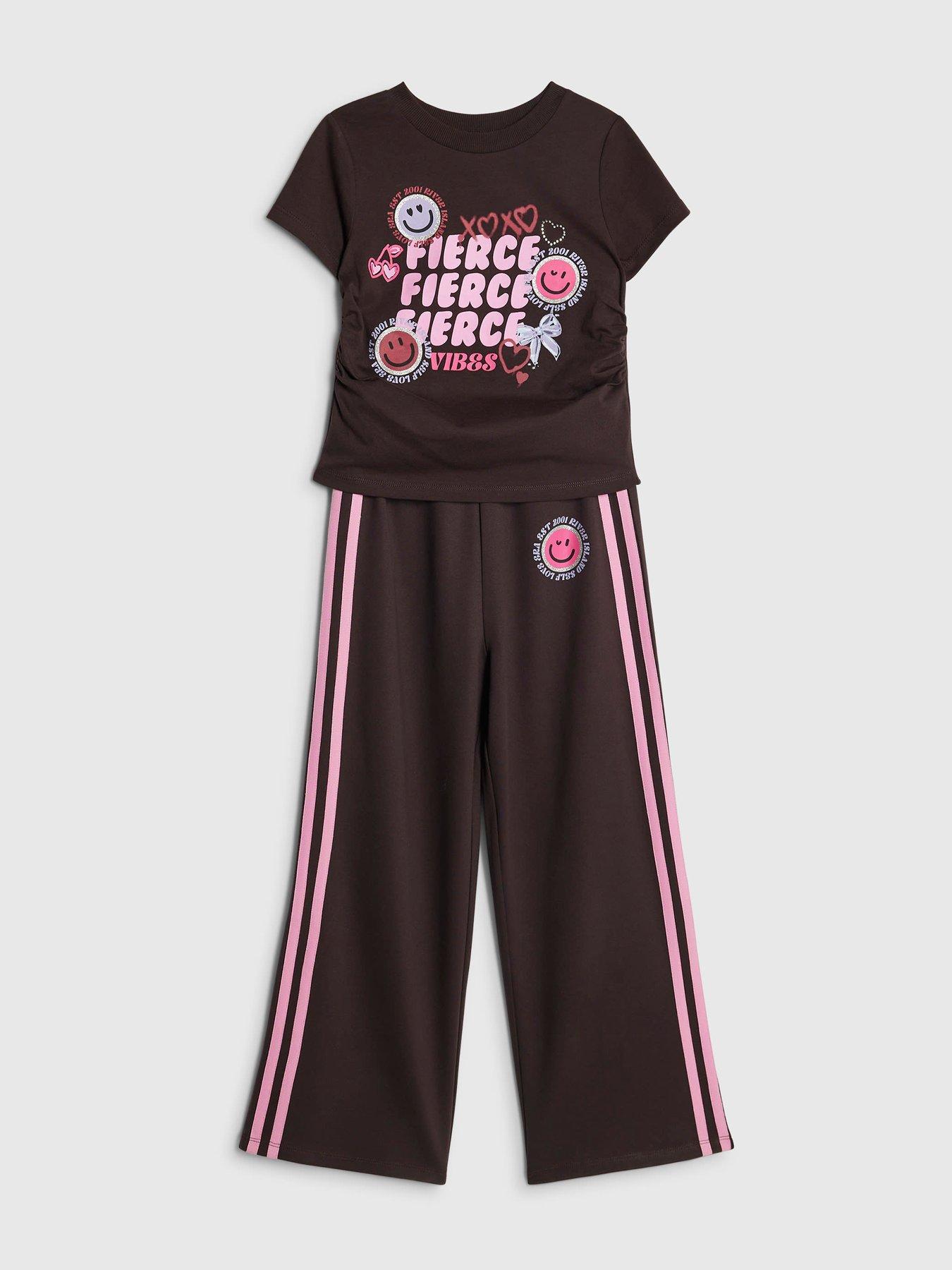  image of river-island-older-girls-fierce-smile-tracksuit-set-brown