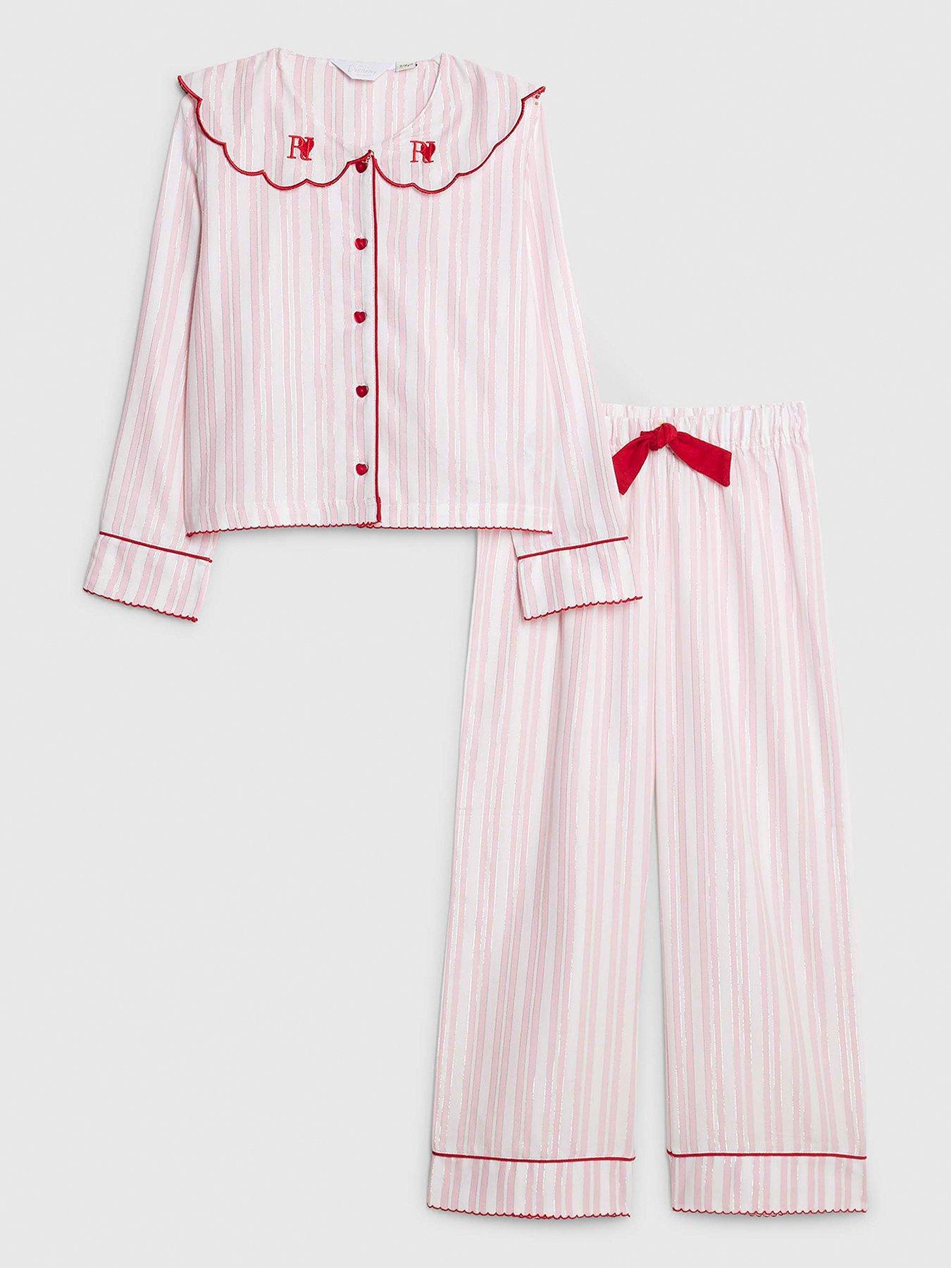 River Island Older Girls Striped Scallop Collar Pyjamas - Pink