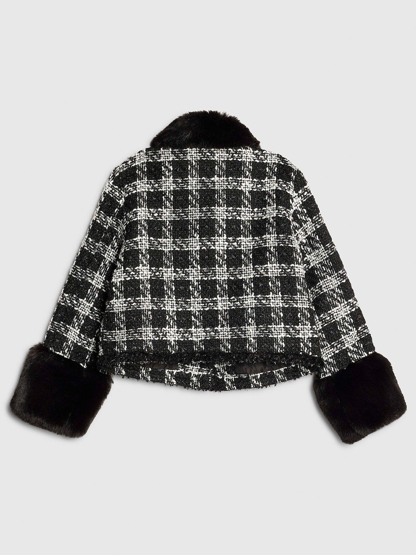  image of river-island-older-girls-check-boucle-jacket-black