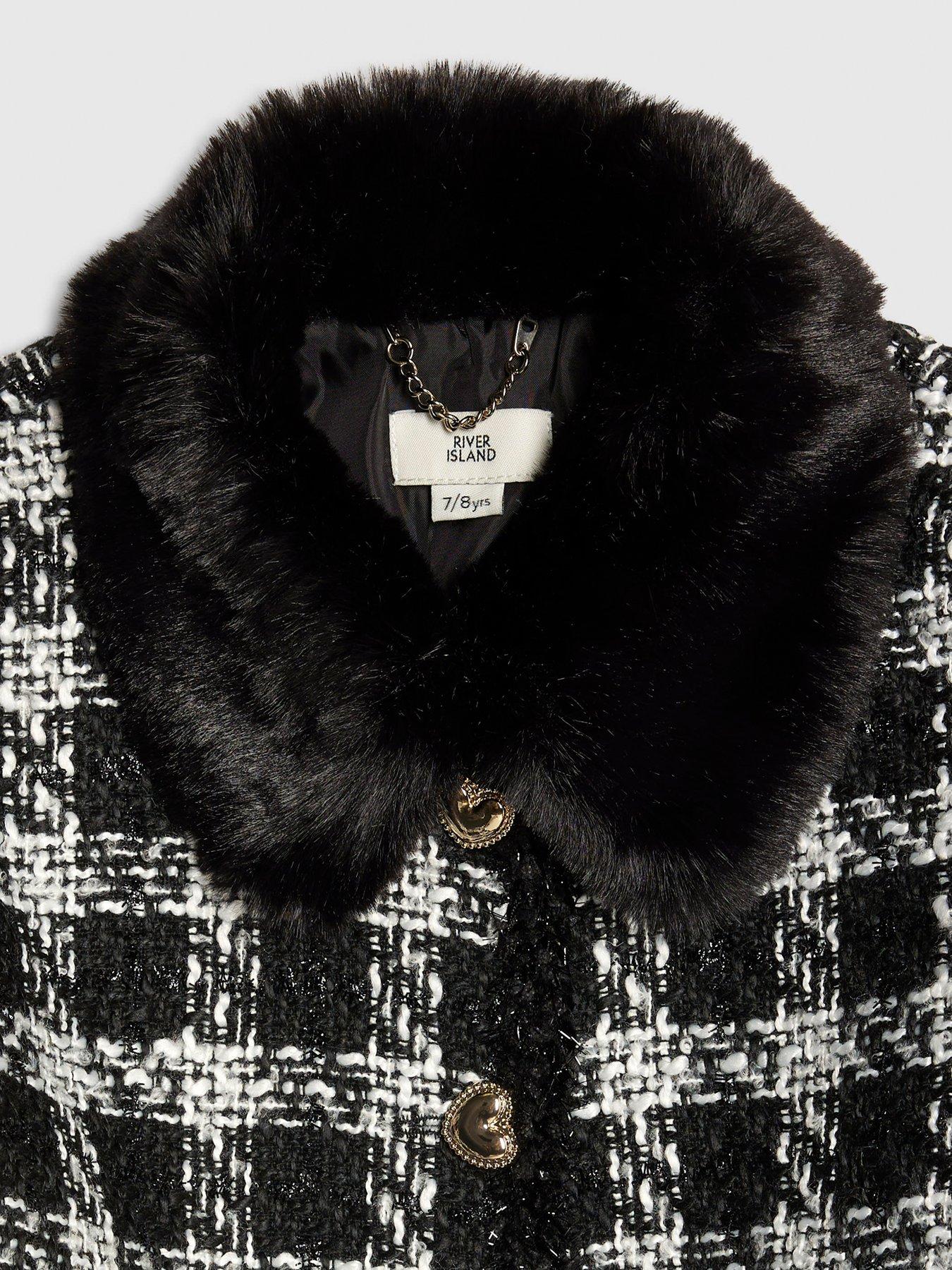  image of river-island-older-girls-check-boucle-jacket-black