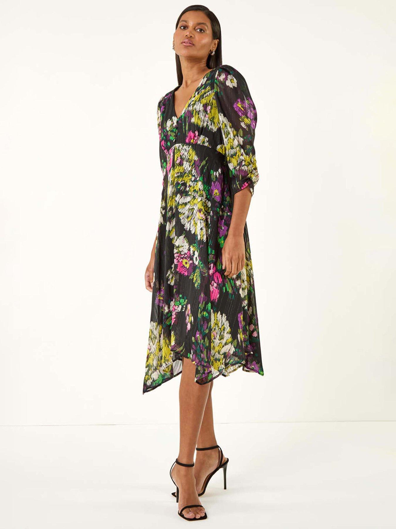 undefined Floral Print Chiffon Midi Dress - Black