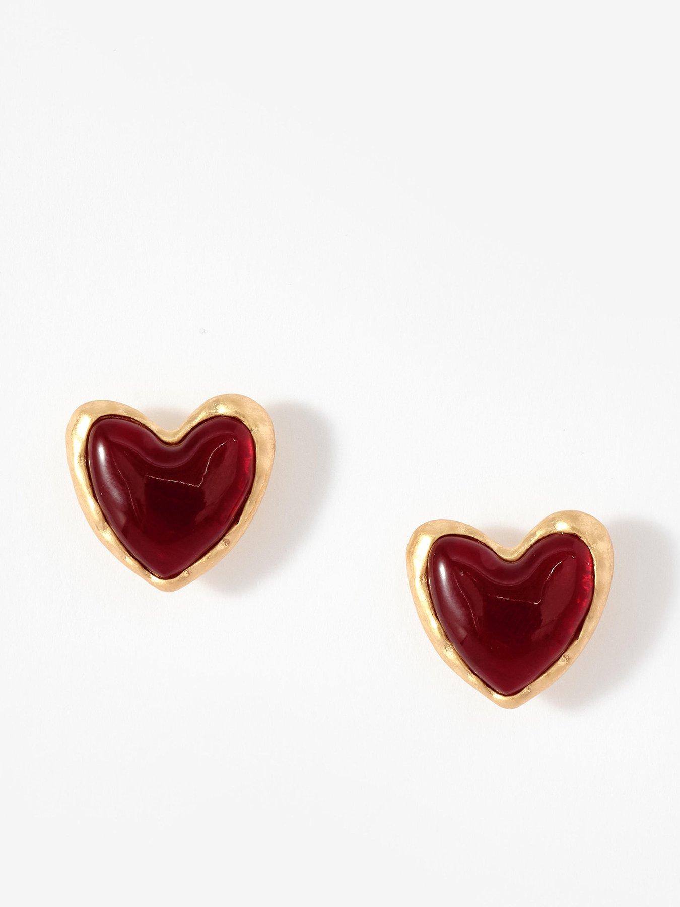 Image 1 of 4 of Mint Velvet Stone Heart Stud Earrings - Gold