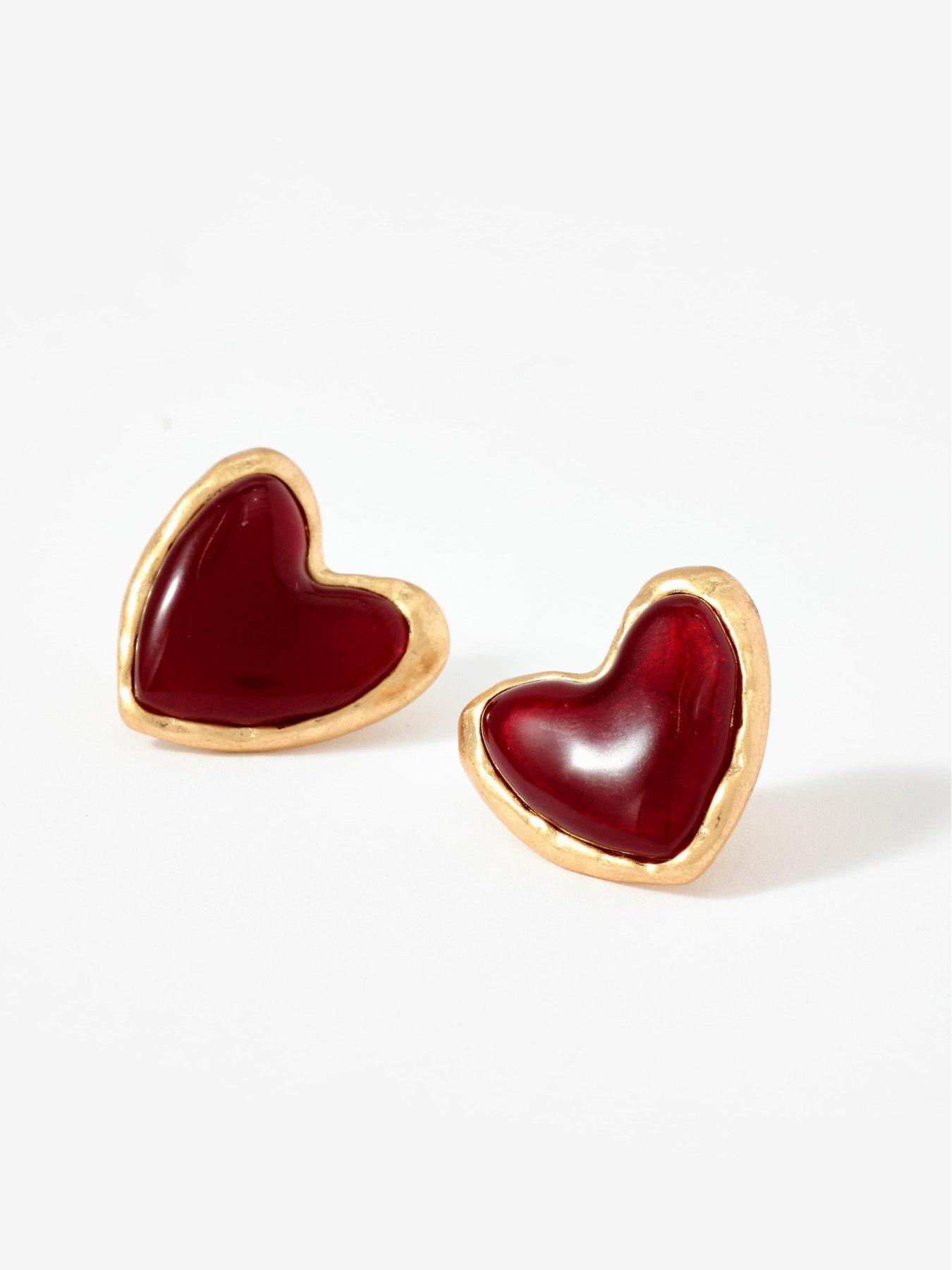 Image 3 of 4 of Mint Velvet Stone Heart Stud Earrings - Gold