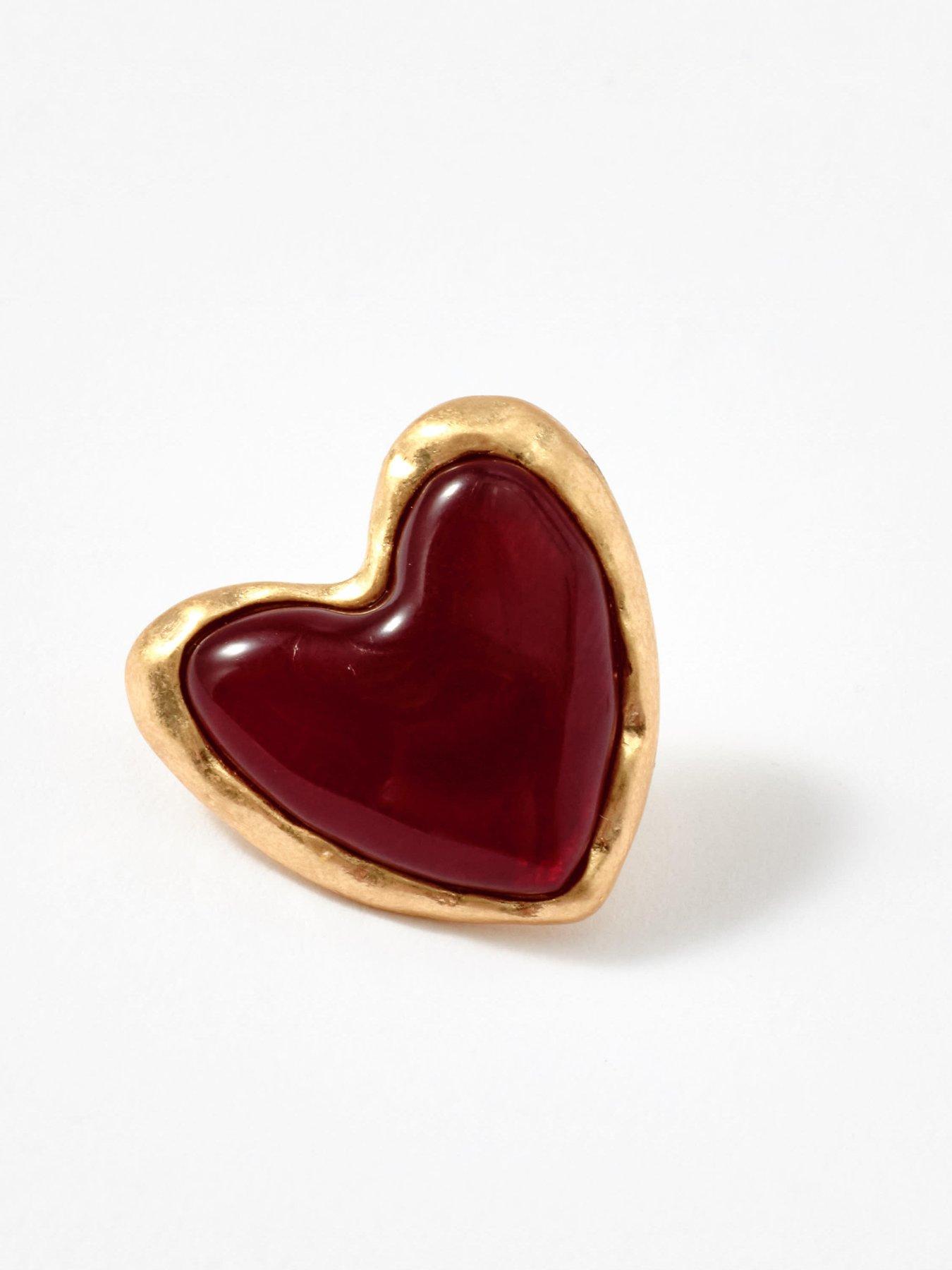 Image 4 of 4 of Mint Velvet Stone Heart Stud Earrings - Gold