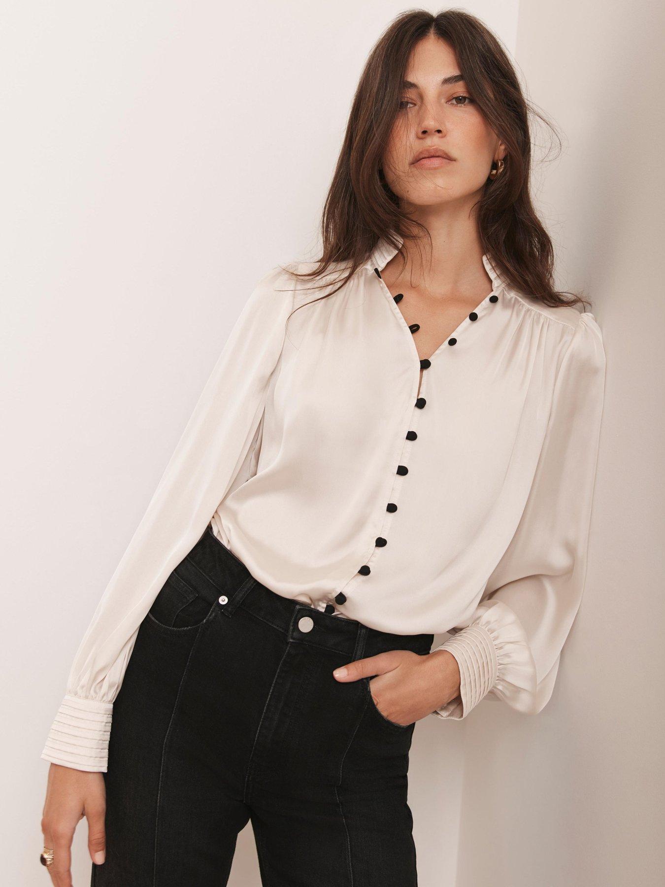 Image 2 of 6 of Mint Velvet Contrast Satin Blouse - Cream