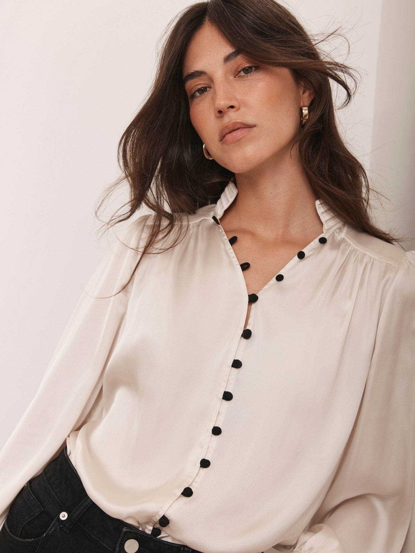 Image 3 of 6 of Mint Velvet Contrast Satin Blouse - Cream