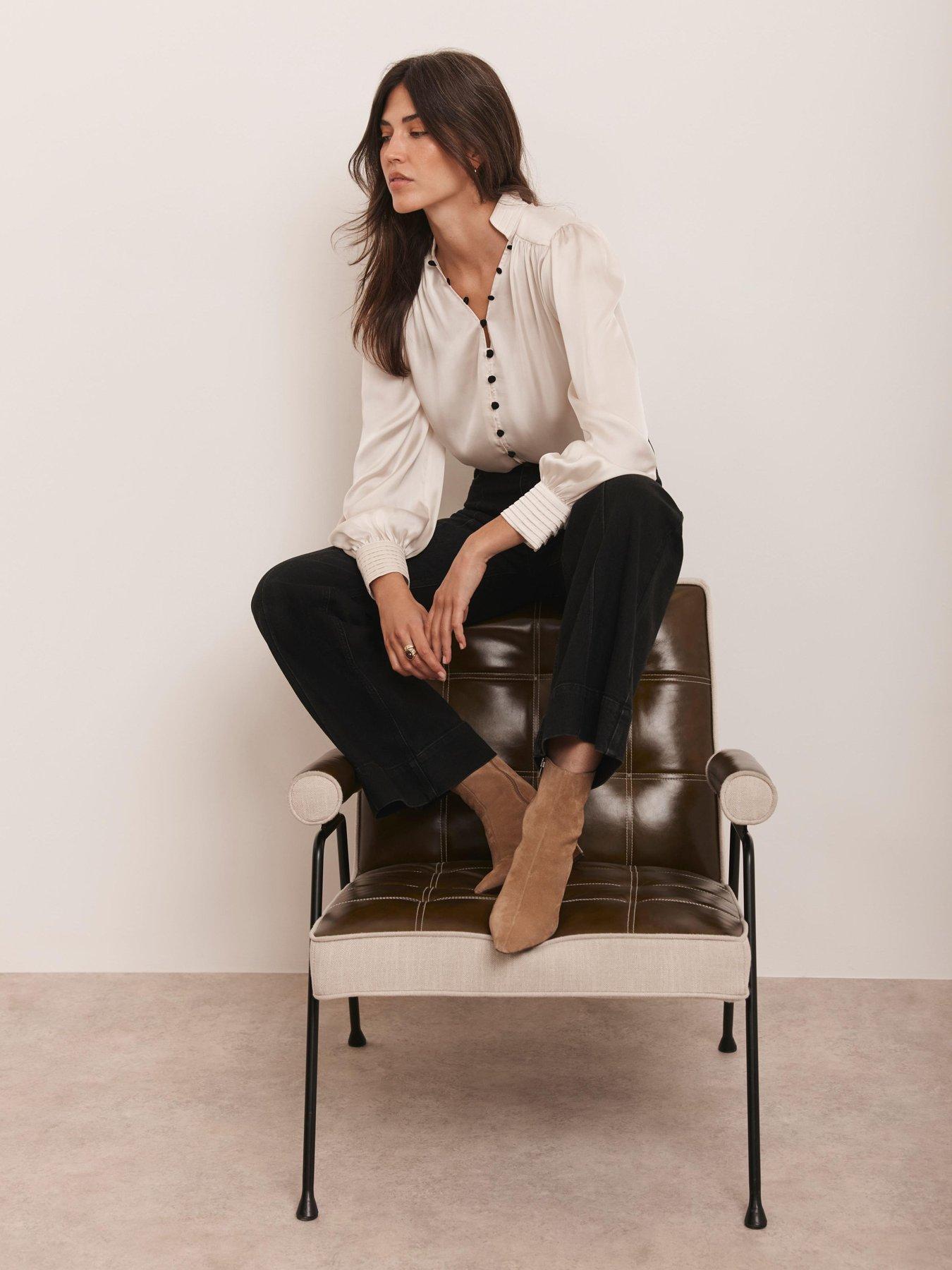 Image 4 of 6 of Mint Velvet Contrast Satin Blouse - Cream