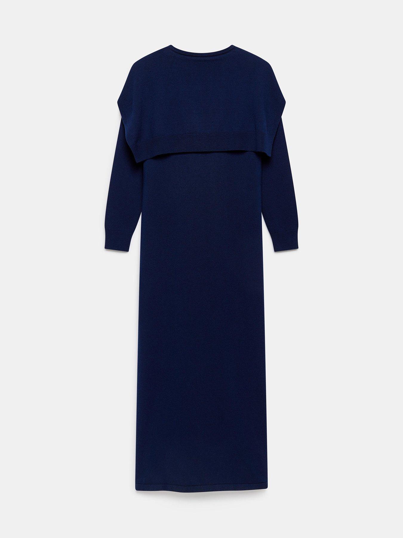  image of mint-velvet-navy-knit-scarf-midi-dress-blue