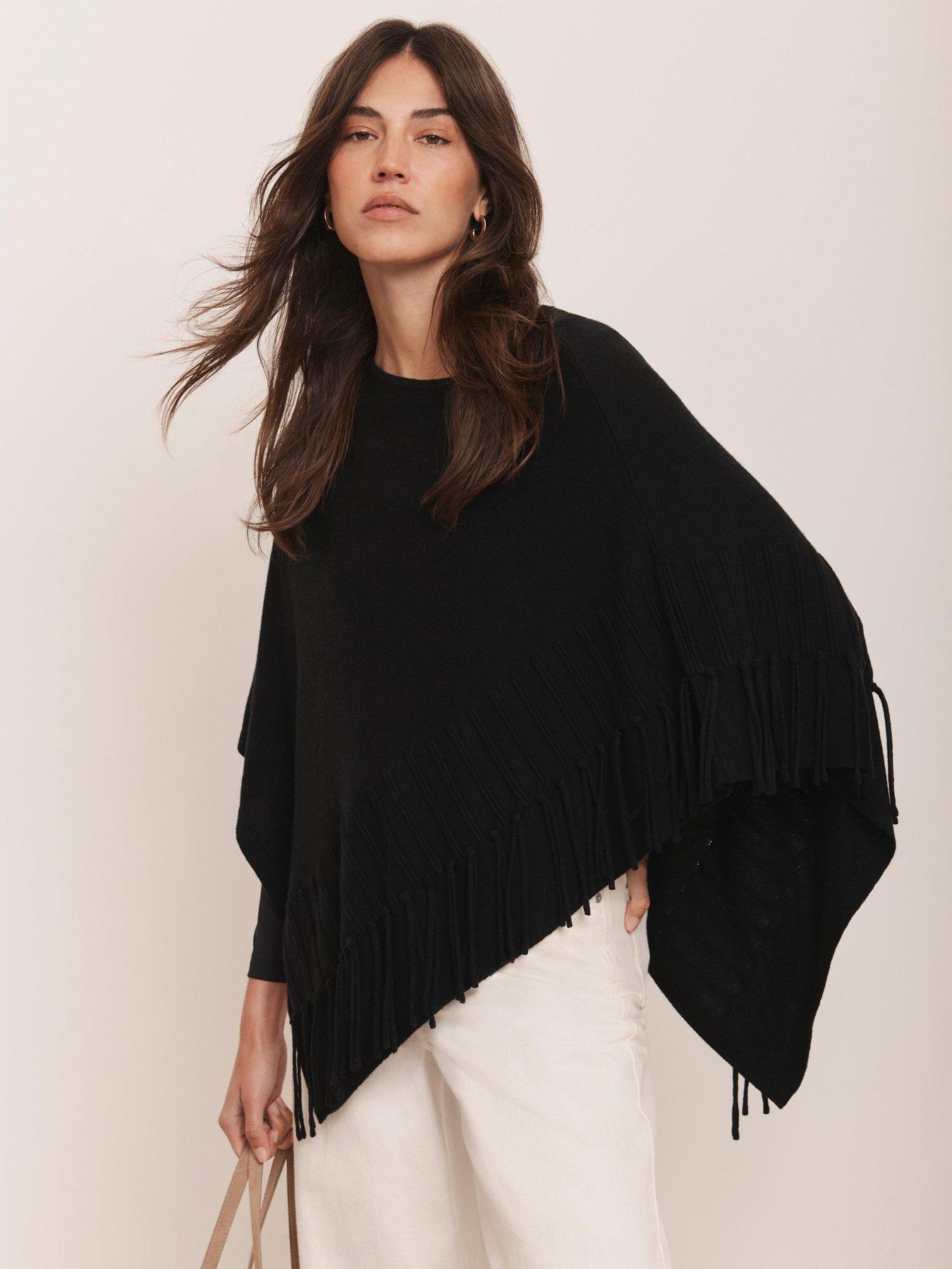undefined Fringe Poncho - Black