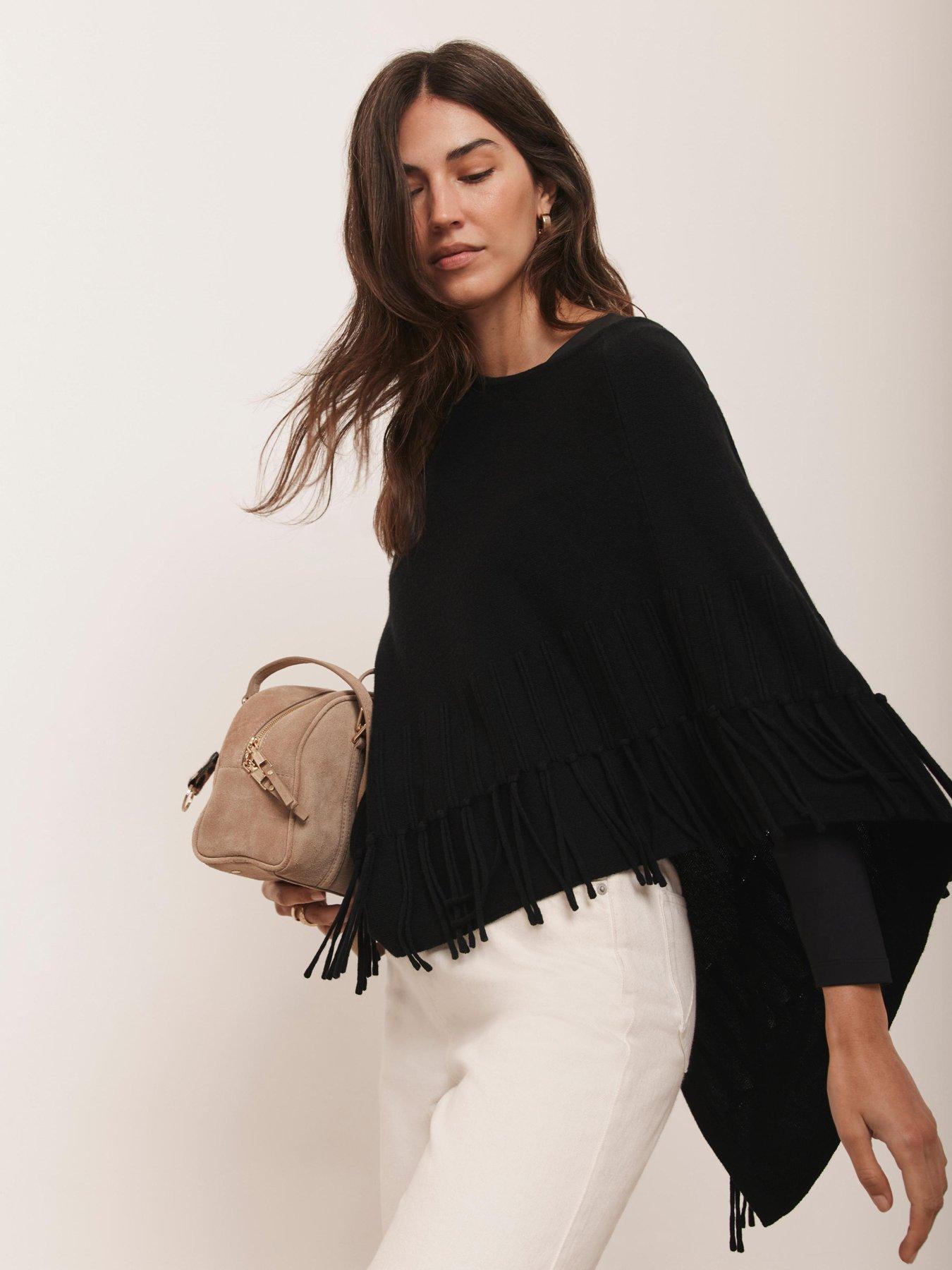 Image 2 of 6 of Mint Velvet Fringe Poncho - Black