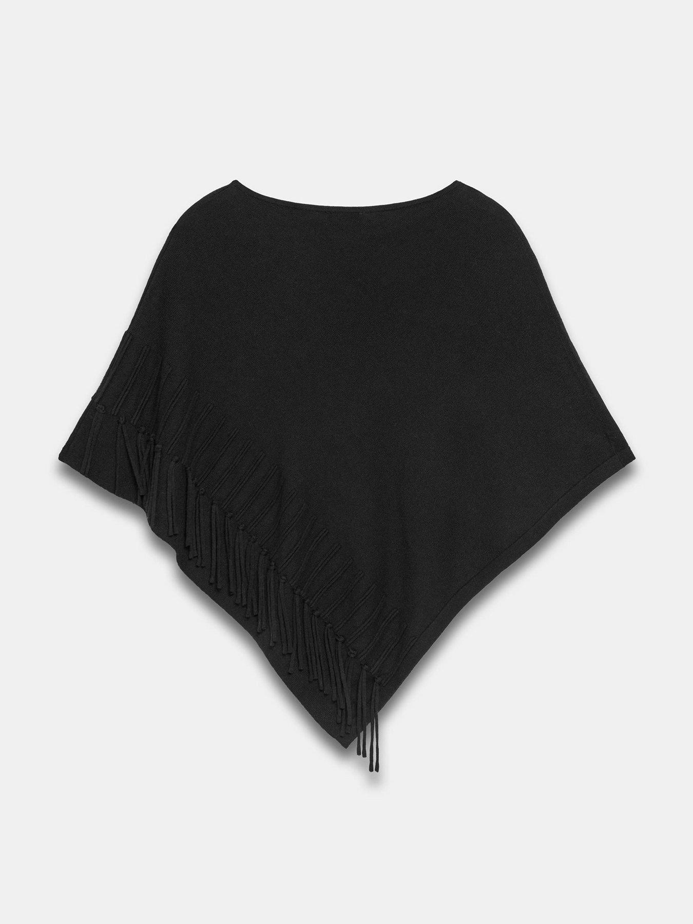 Image 6 of 6 of Mint Velvet Fringe Poncho - Black