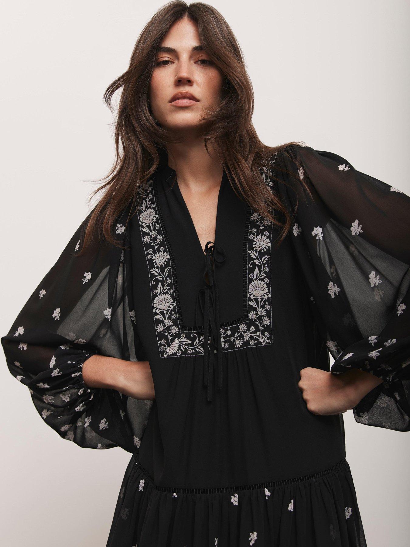 Image 3 of 6 of Mint Velvet Black Placement Printed Dress