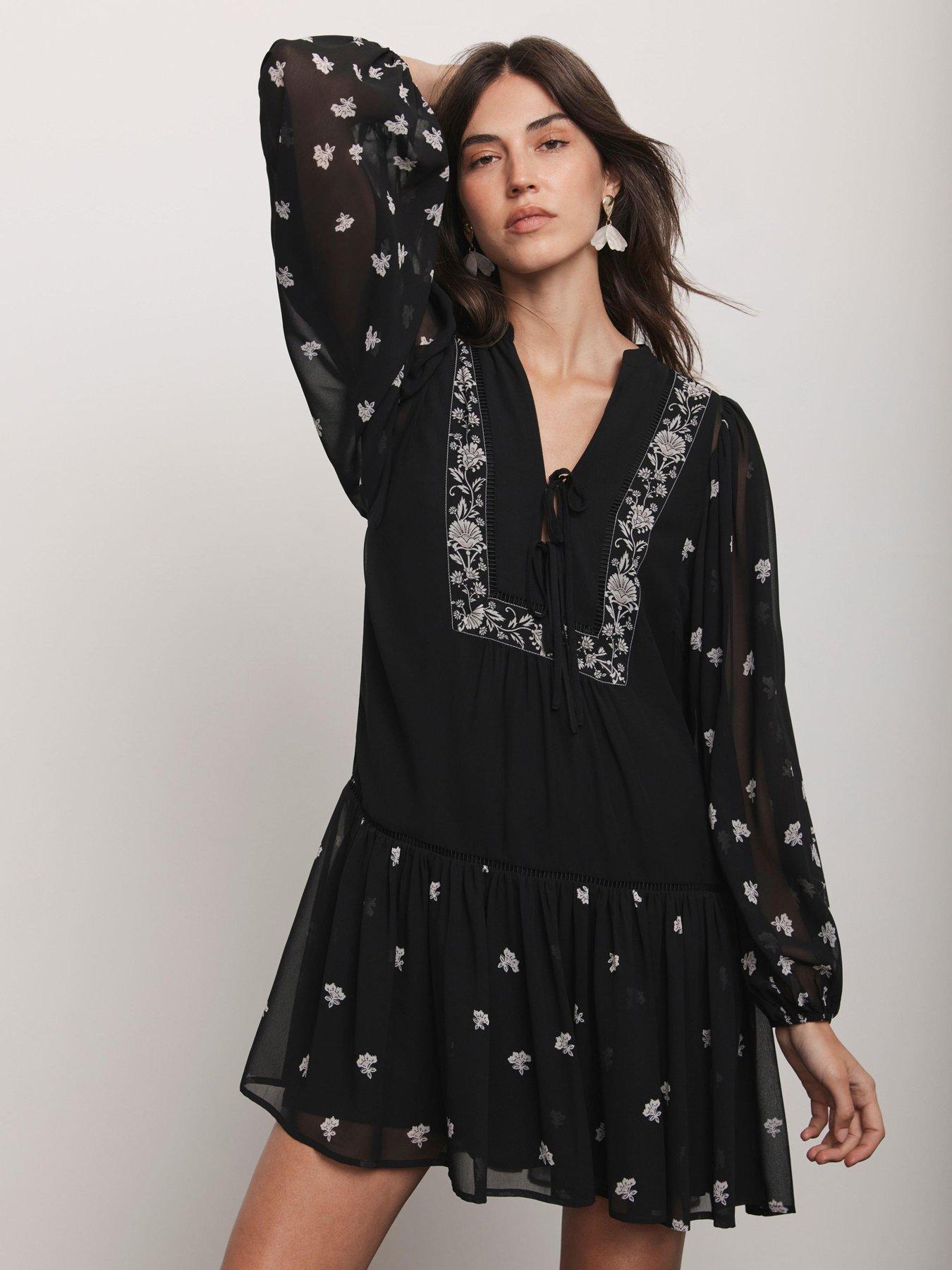 Image 4 of 6 of Mint Velvet Black Placement Printed Dress