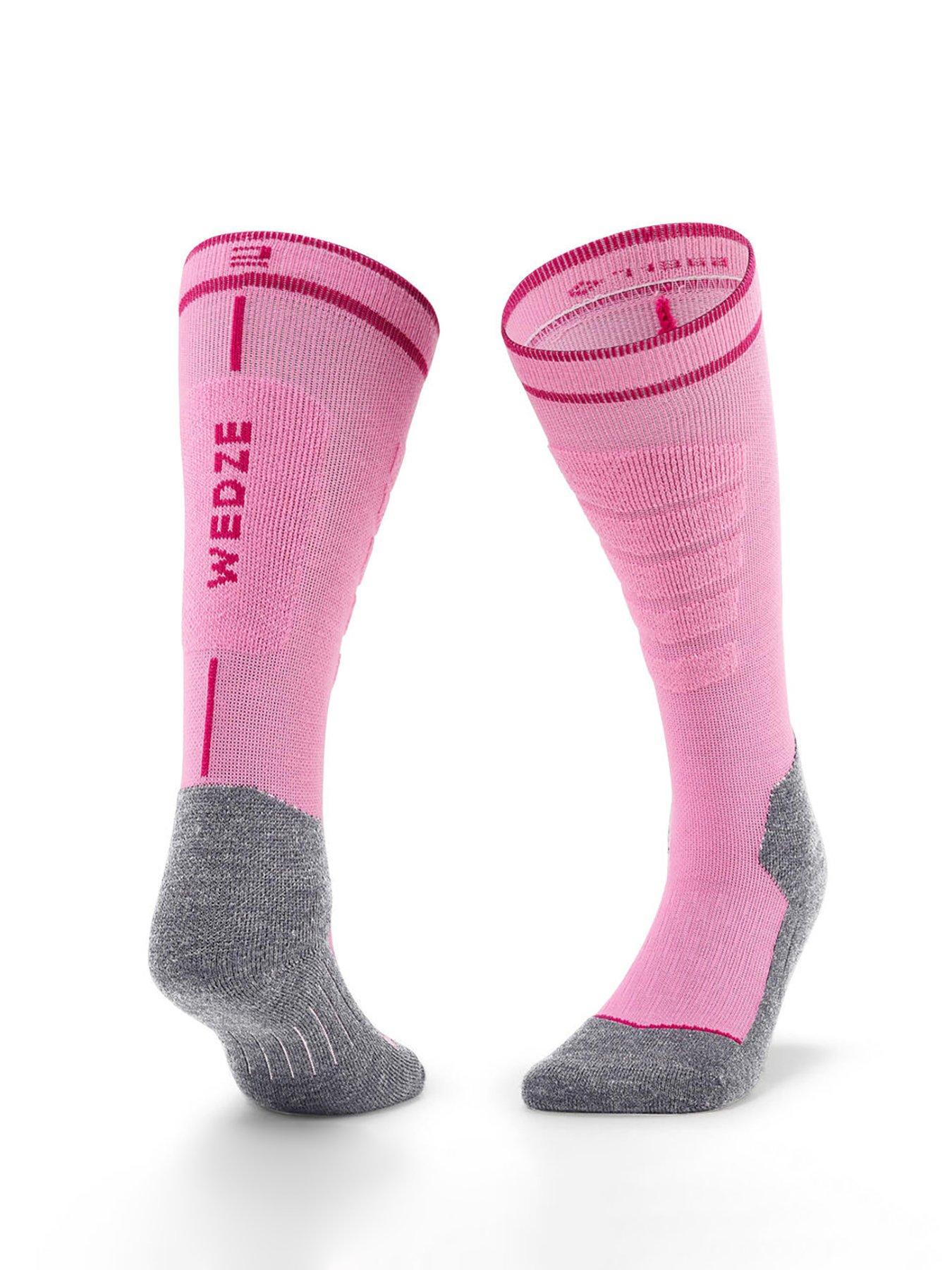  image of decathlon-kids-500-ski-socks-pink