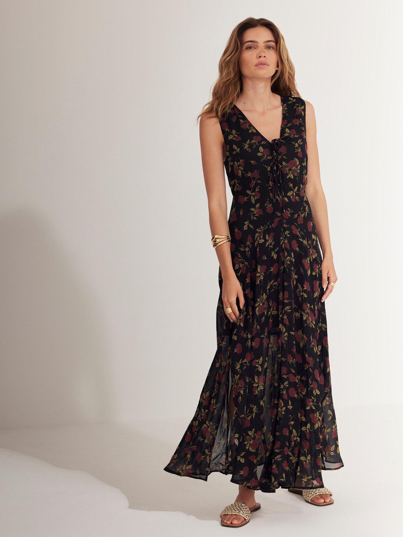 Image 4 of 6 of Mint Velvet Rose Print Midi Dress - Red