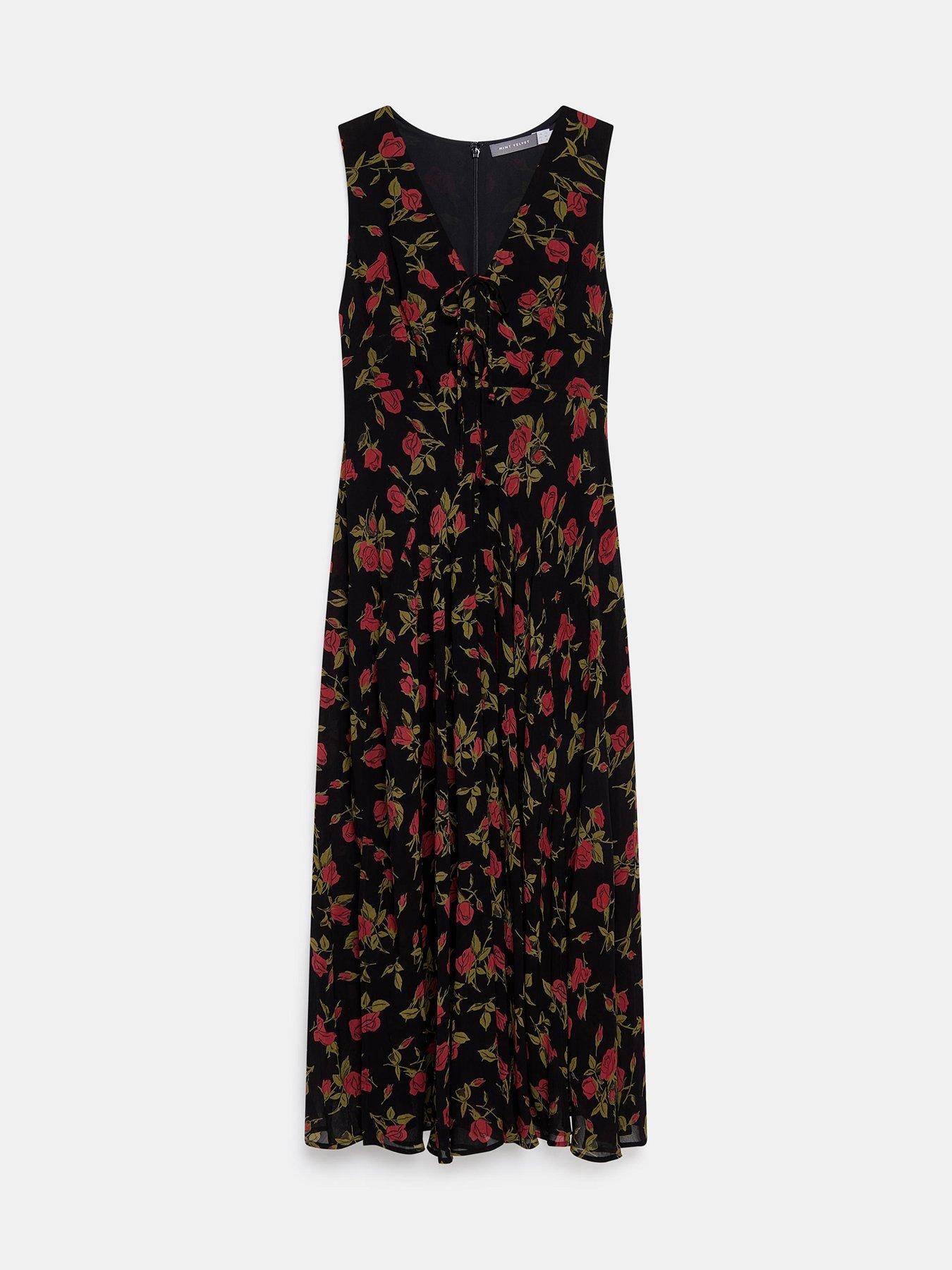 Image 5 of 6 of Mint Velvet Rose Print Midi Dress - Red