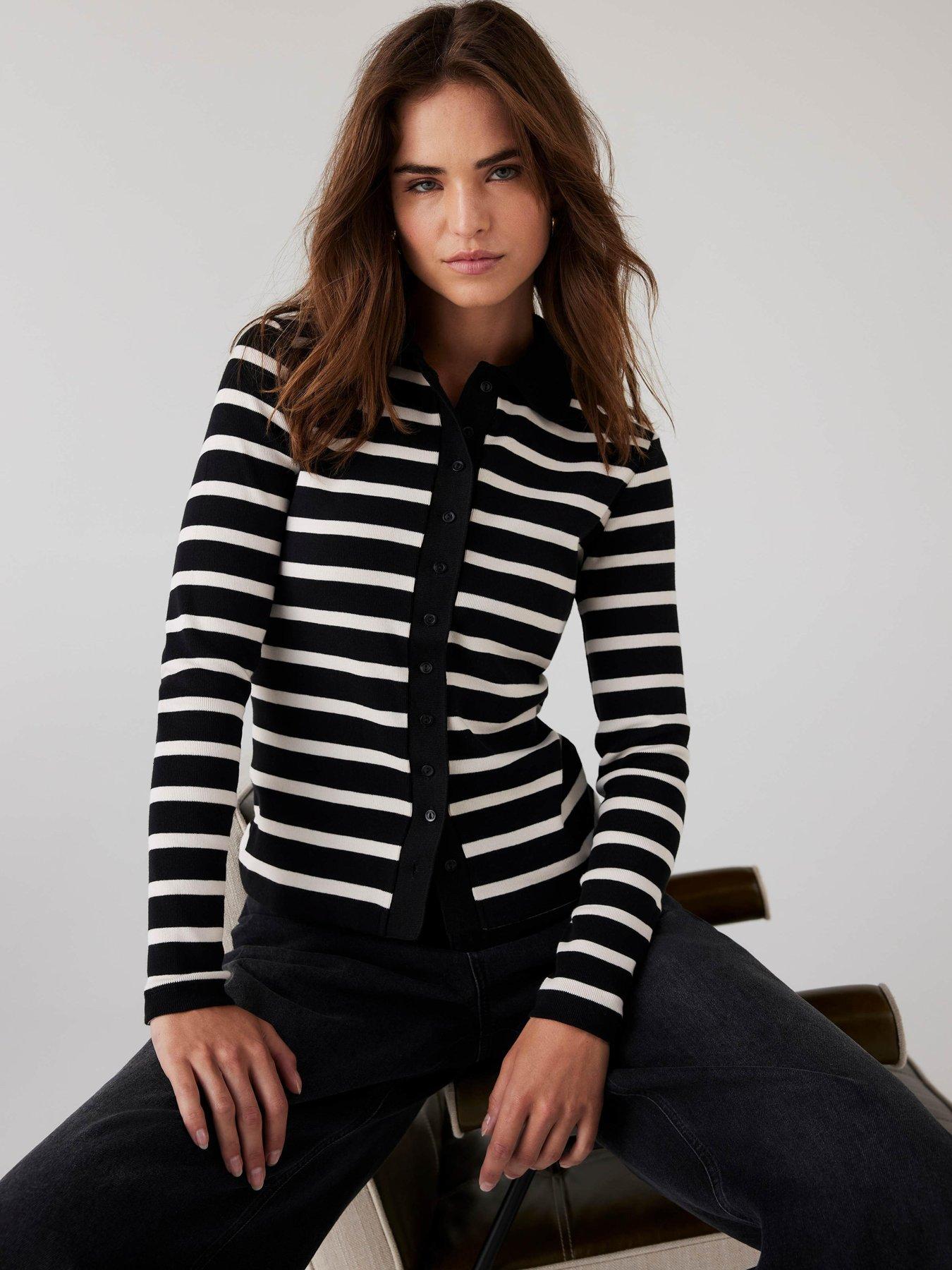 undefined Stripe Polo Top - Black