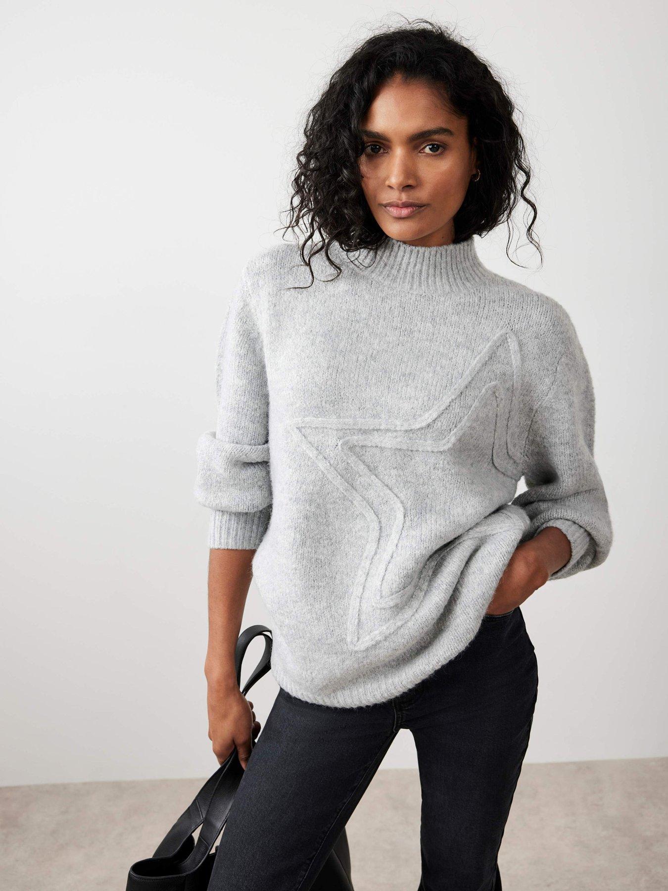 Image 2 of 6 of Mint Velvet Tonal Star Jumper - Grey