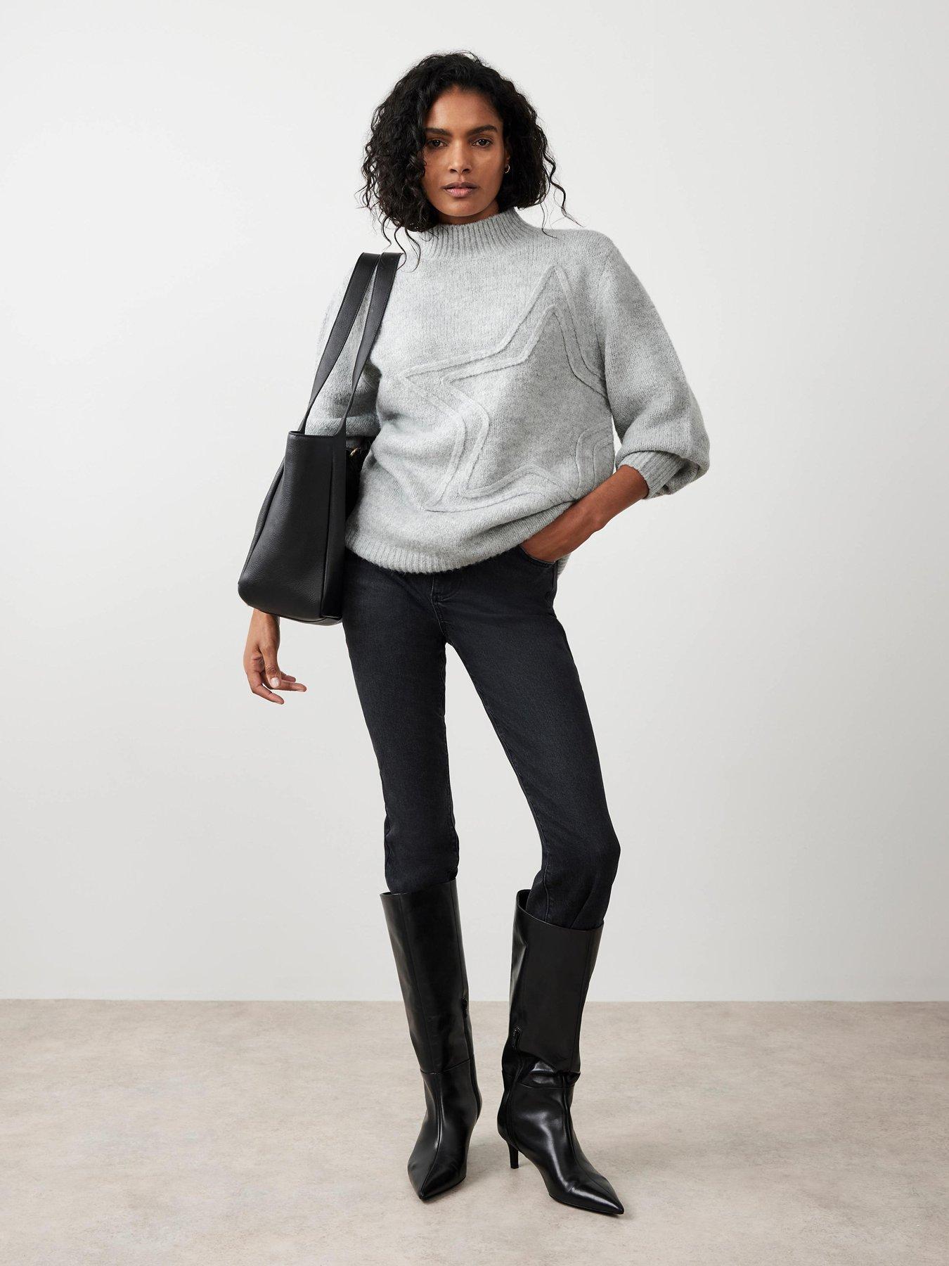 Image 4 of 6 of Mint Velvet Tonal Star Jumper - Grey