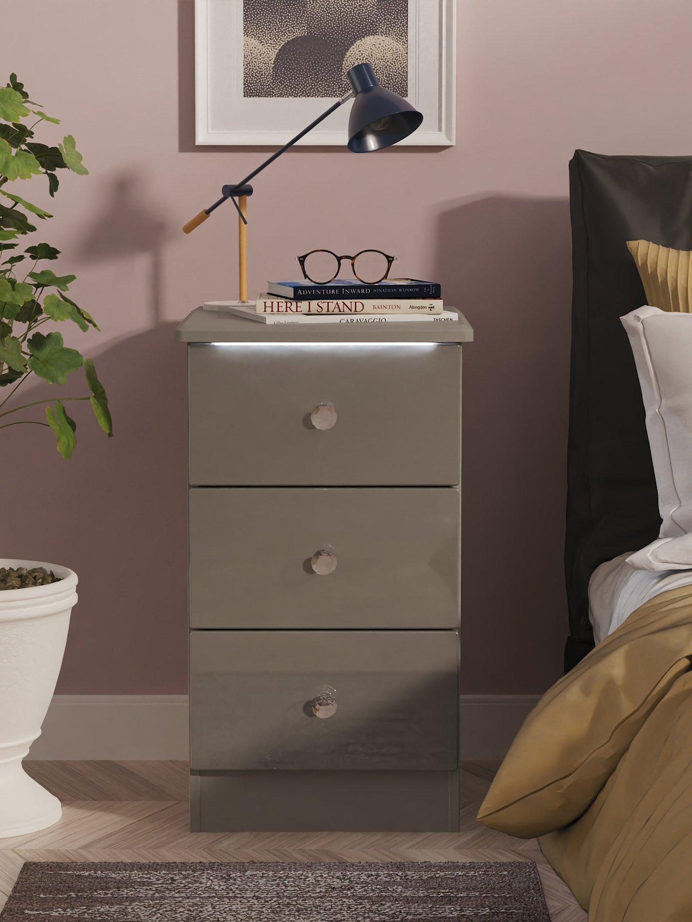 SWIFT Lumiere Ready Assembled 3 Drawer Bedside Table with LED Lights