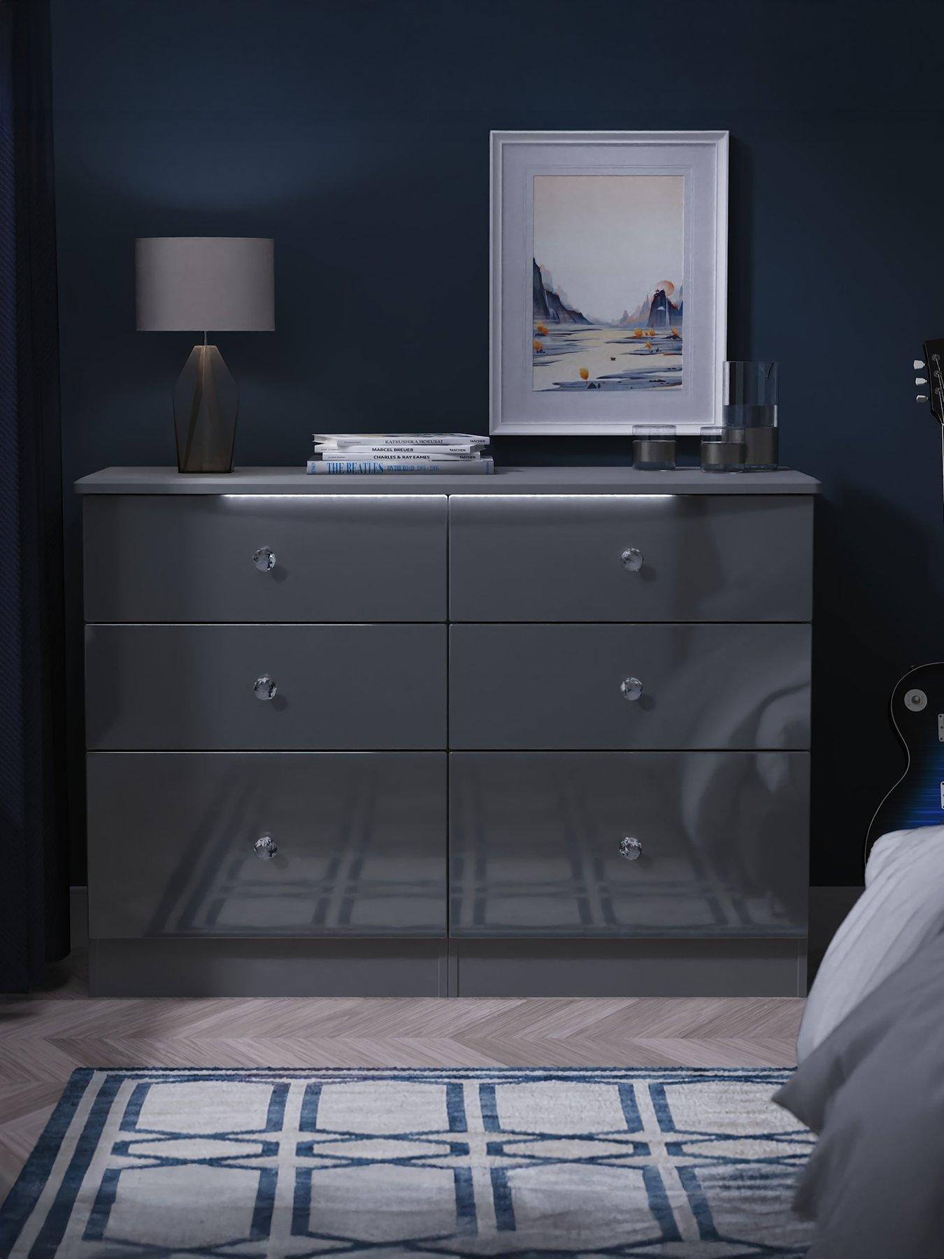 SWIFT Lumiere Ready Assembled 6 Drawer Wide Chest with LED Lights