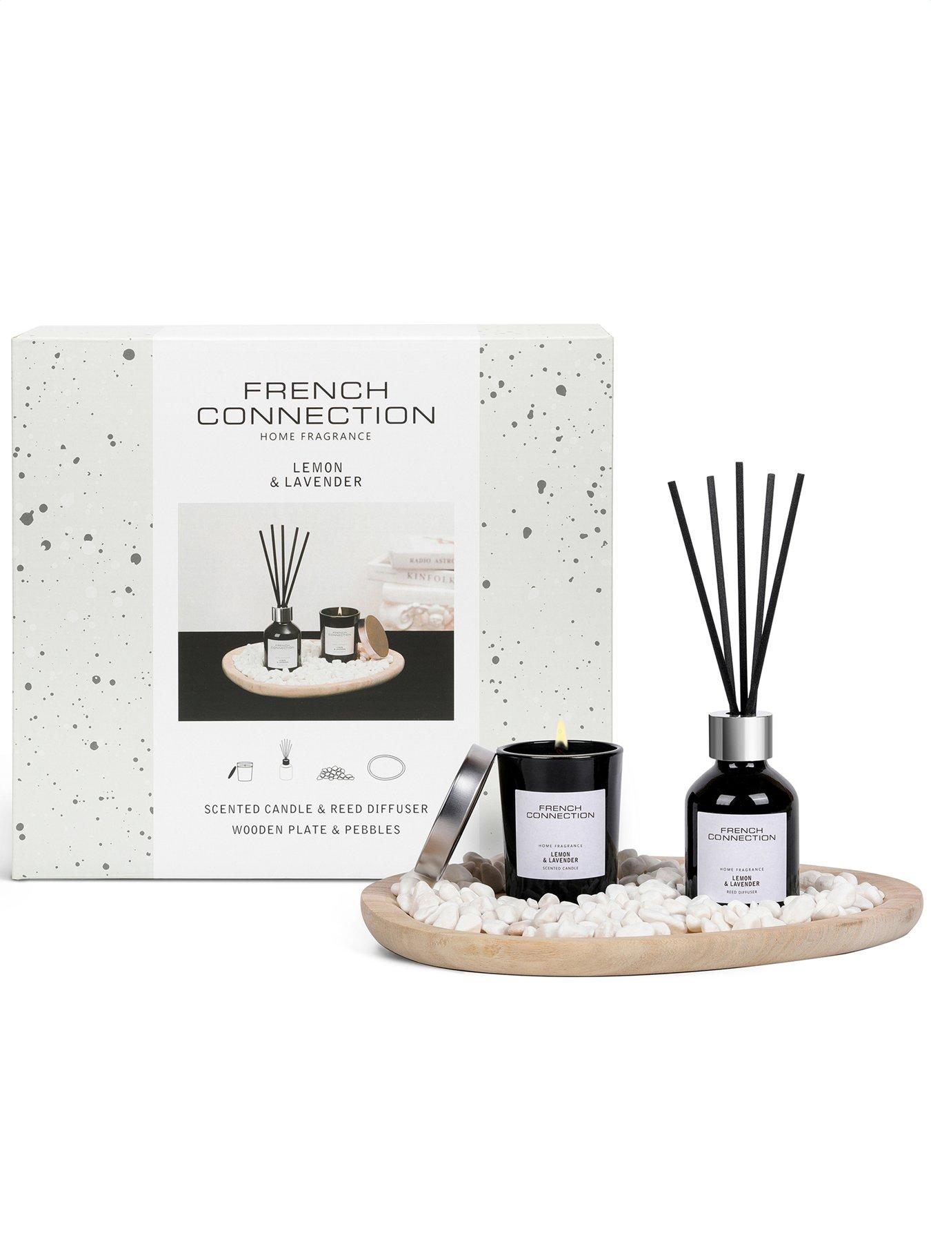 french-connection-lemon-amp-lavender-set-contains-candlediffuserwooden-plate-amp-pebbles