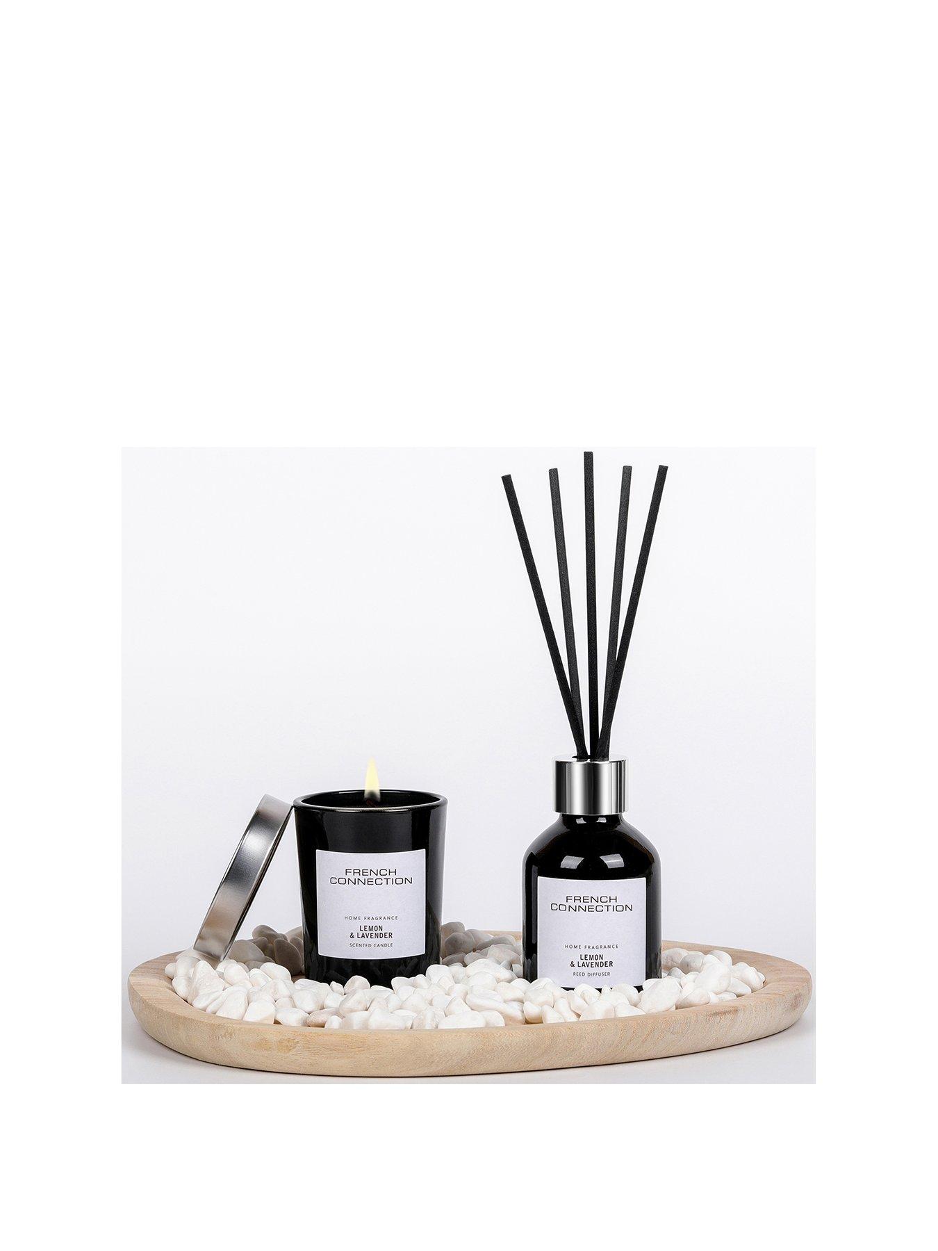  image of french-connection-lemon-amp-lavender-set-contains-candlediffuserwooden-plate-amp-pebbles