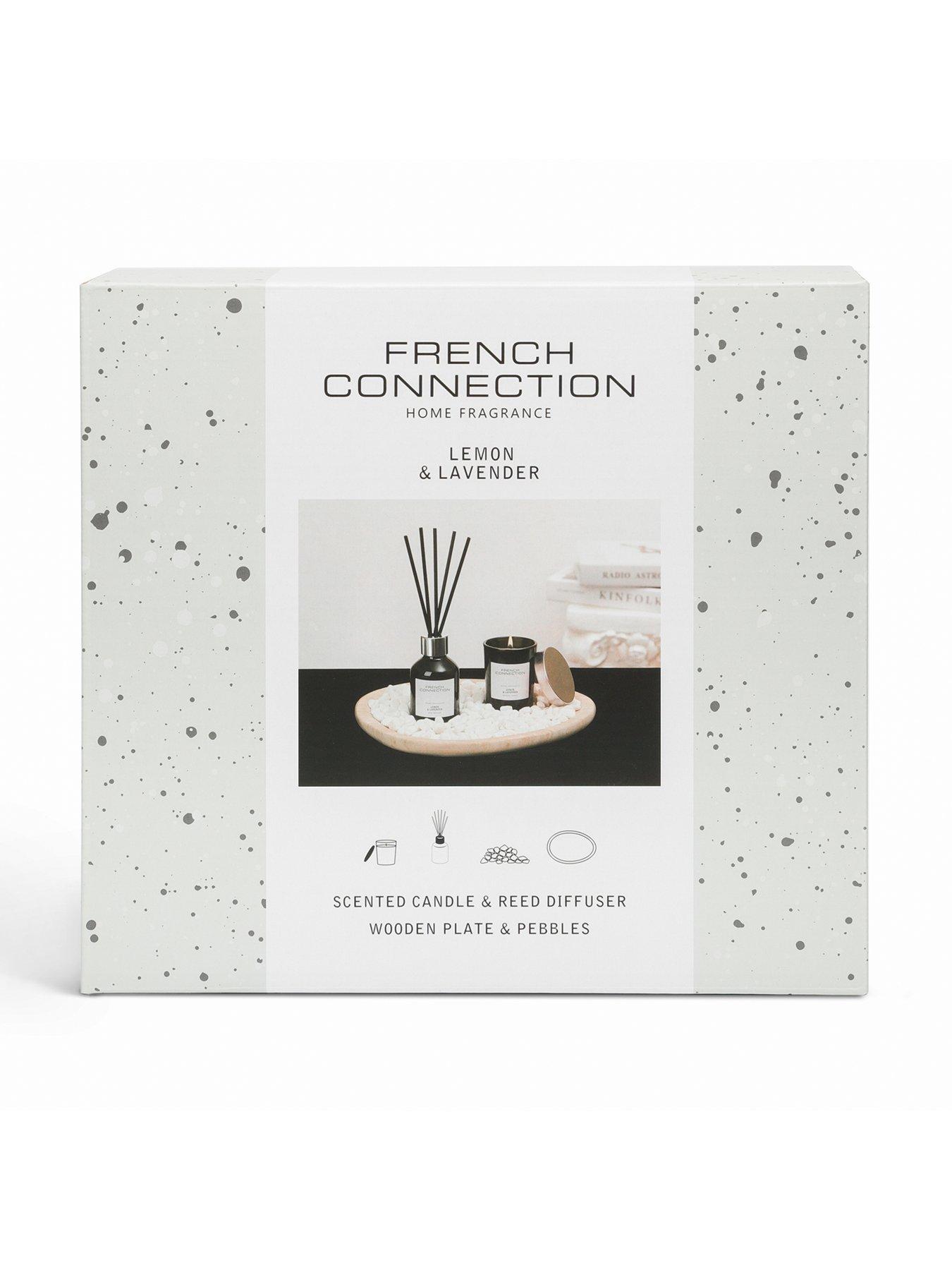  image of french-connection-lemon-amp-lavender-set-contains-candlediffuserwooden-plate-amp-pebbles