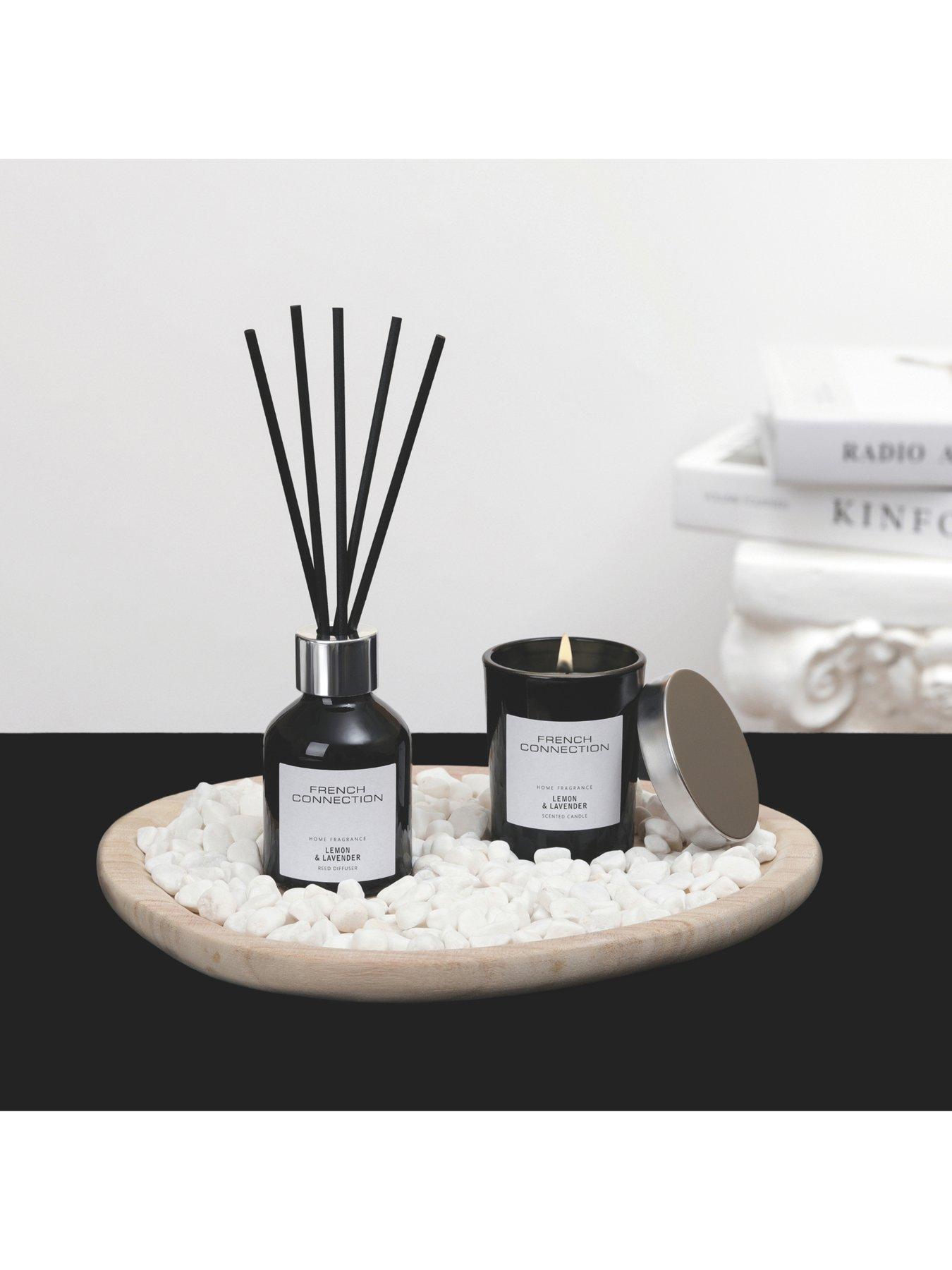  image of french-connection-lemon-amp-lavender-set-contains-candlediffuserwooden-plate-amp-pebbles