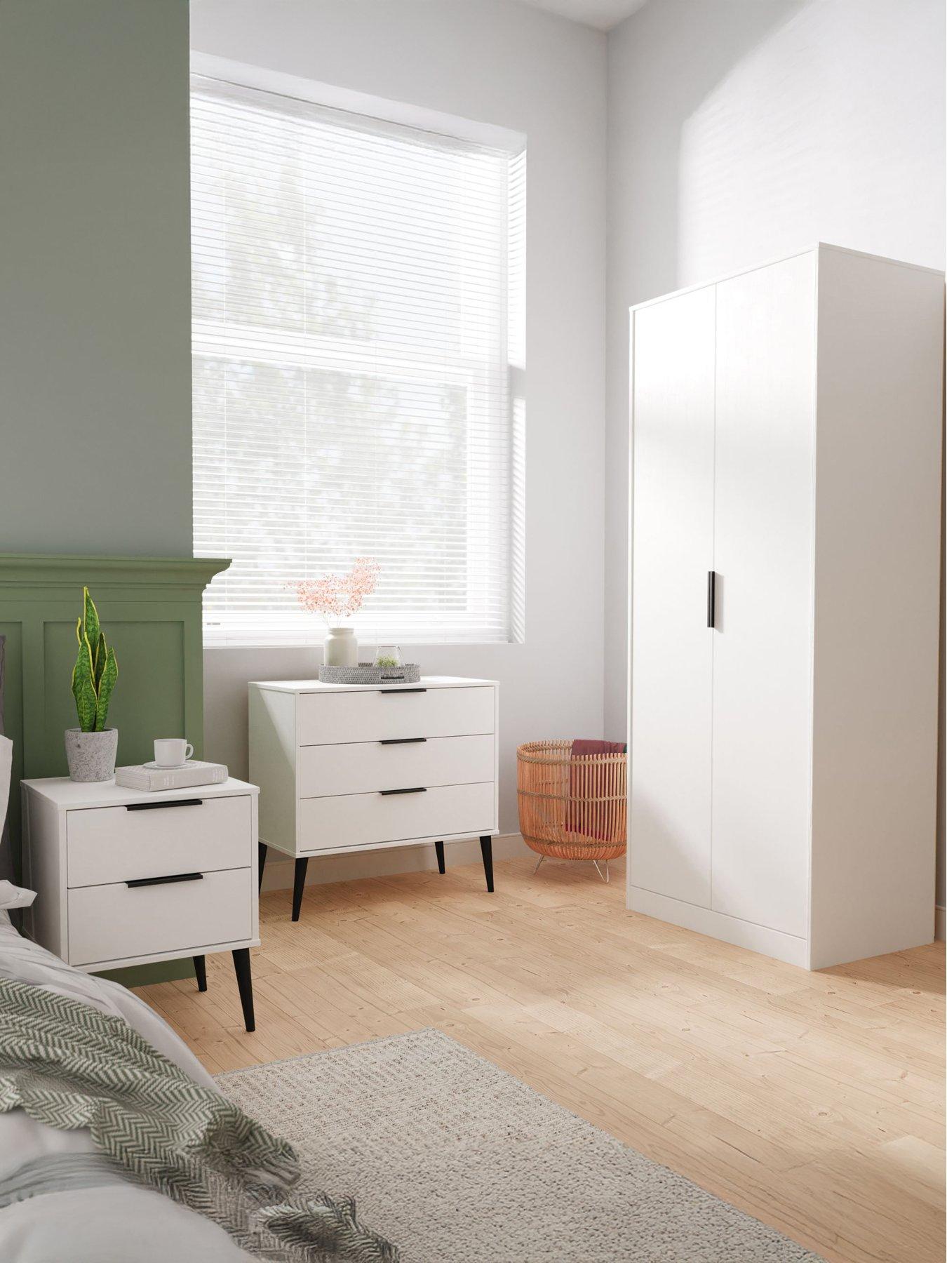 SWIFT Upton Ready Assembled Bedroom Package - 2 Door Wardrobe, 3 Drawer Chest  &  Bedside Cabinet