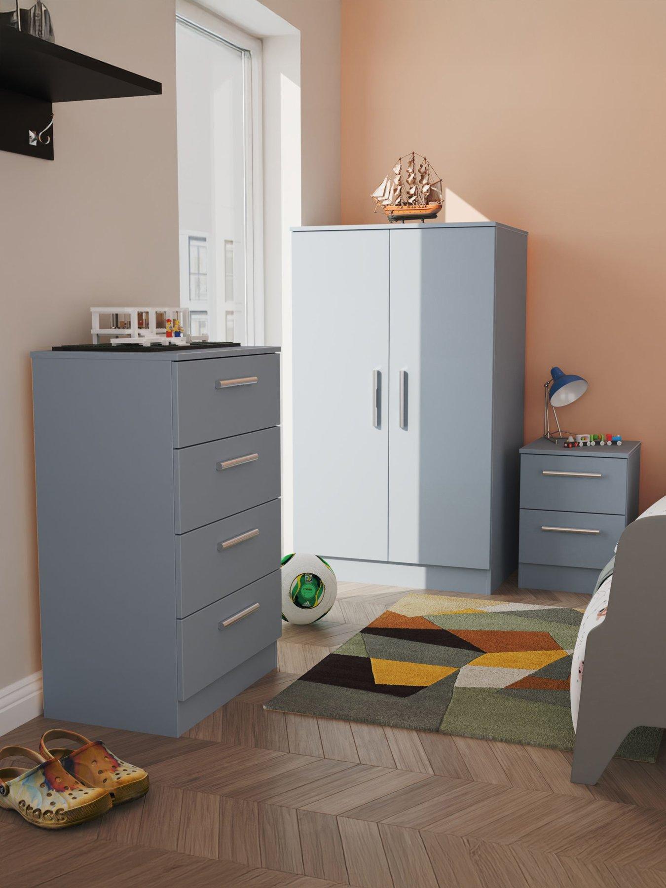undefined Morgan Ready Assembled Kids Bedroom Package - Wardrobe, Bedside Table  &  4 Drawer Chest