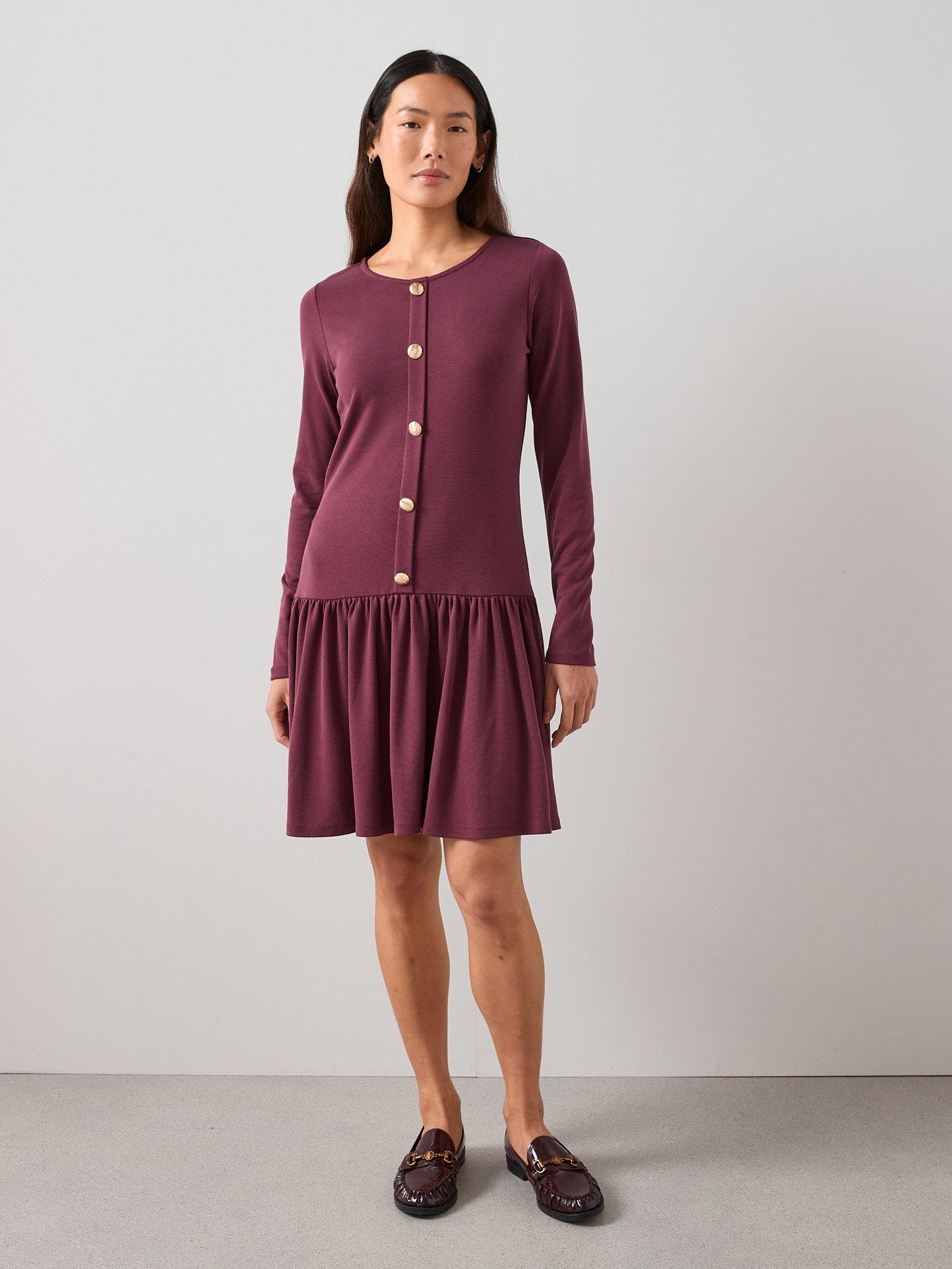 the-very-collection-button-up-drop-hem-mini-dress-red