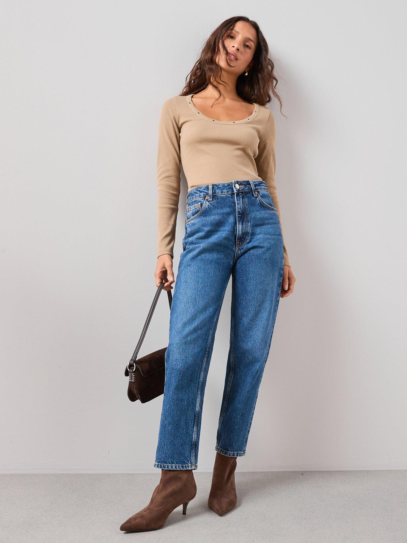  image of the-very-collection-eyelet-detail-rib-long-sleeve-top-taupe